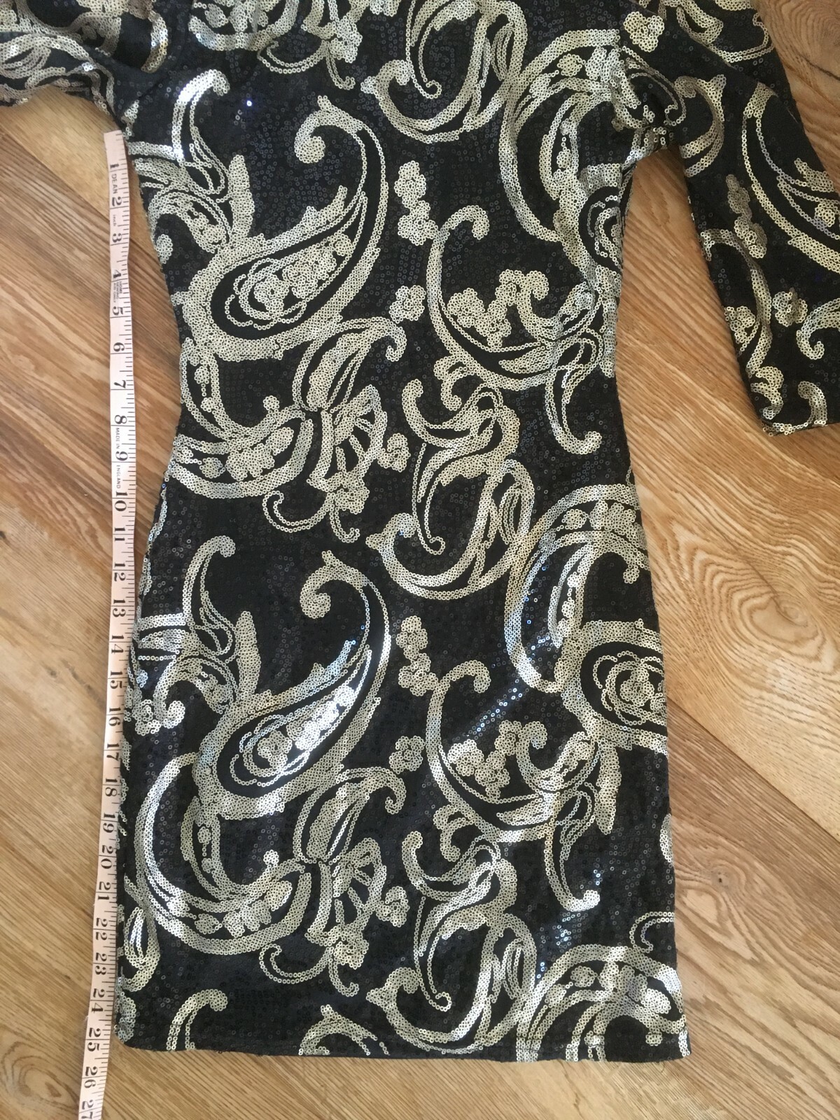 Jane Norman Black Sequin Bodycon Party Dress Size 8 Xmas Party Sparkle Silver