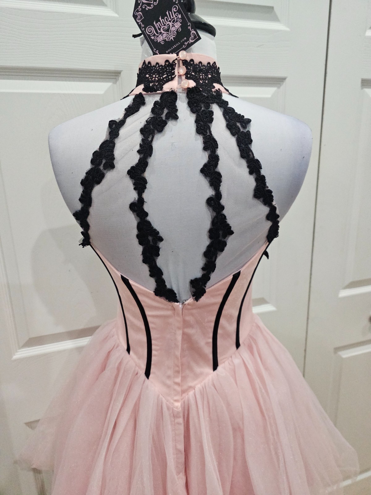 Dolls Kill Unholy Pastel Goth Pink Black Lace The Night Of Corset Tutu Dress S