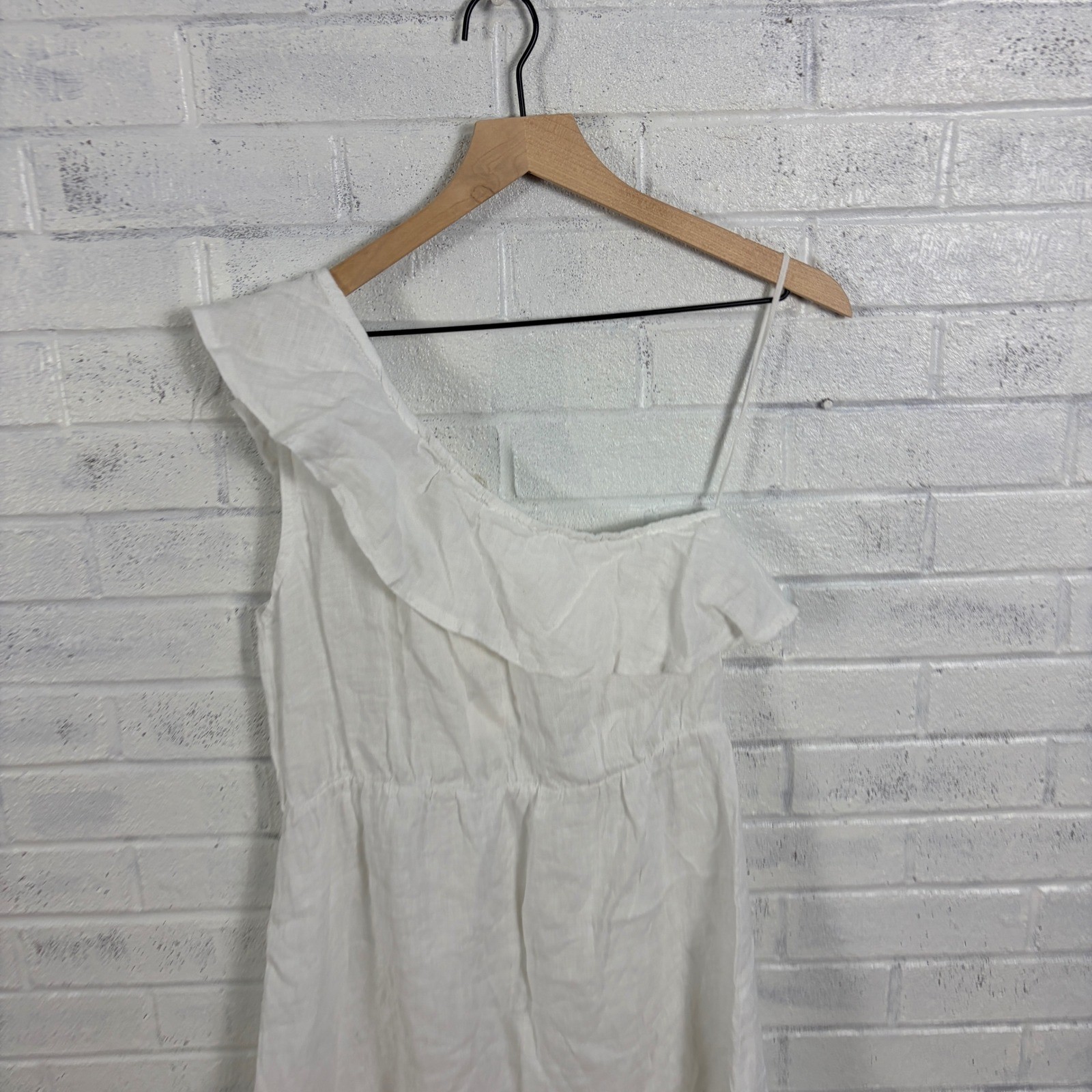 Valentina Naldi One Shoulder Linen Dress Womens S White Ruffle Made in Italy