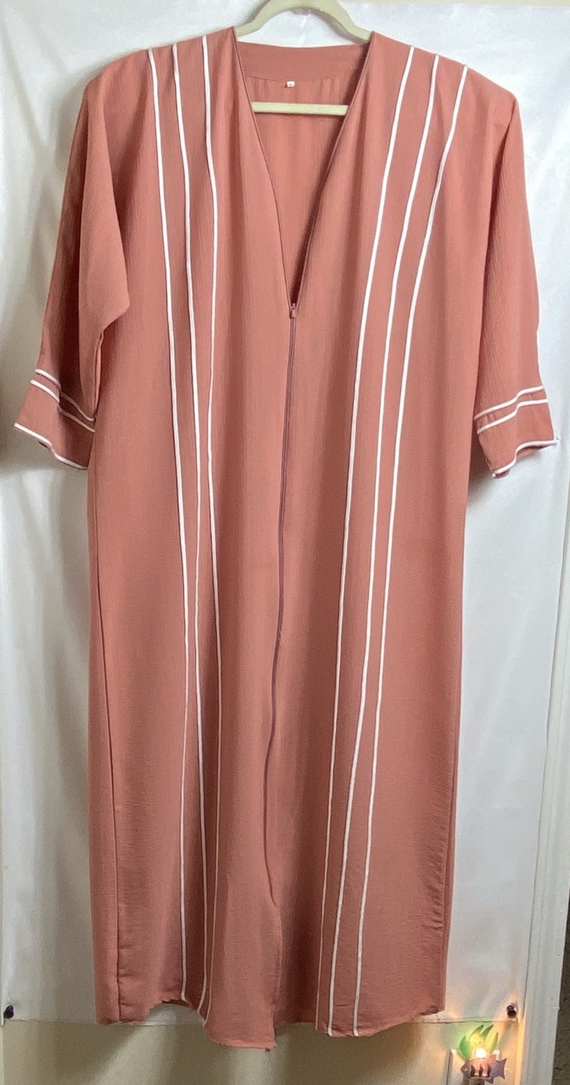 Women Oriental Kaftan Full Zip Dress Coral Sz L
