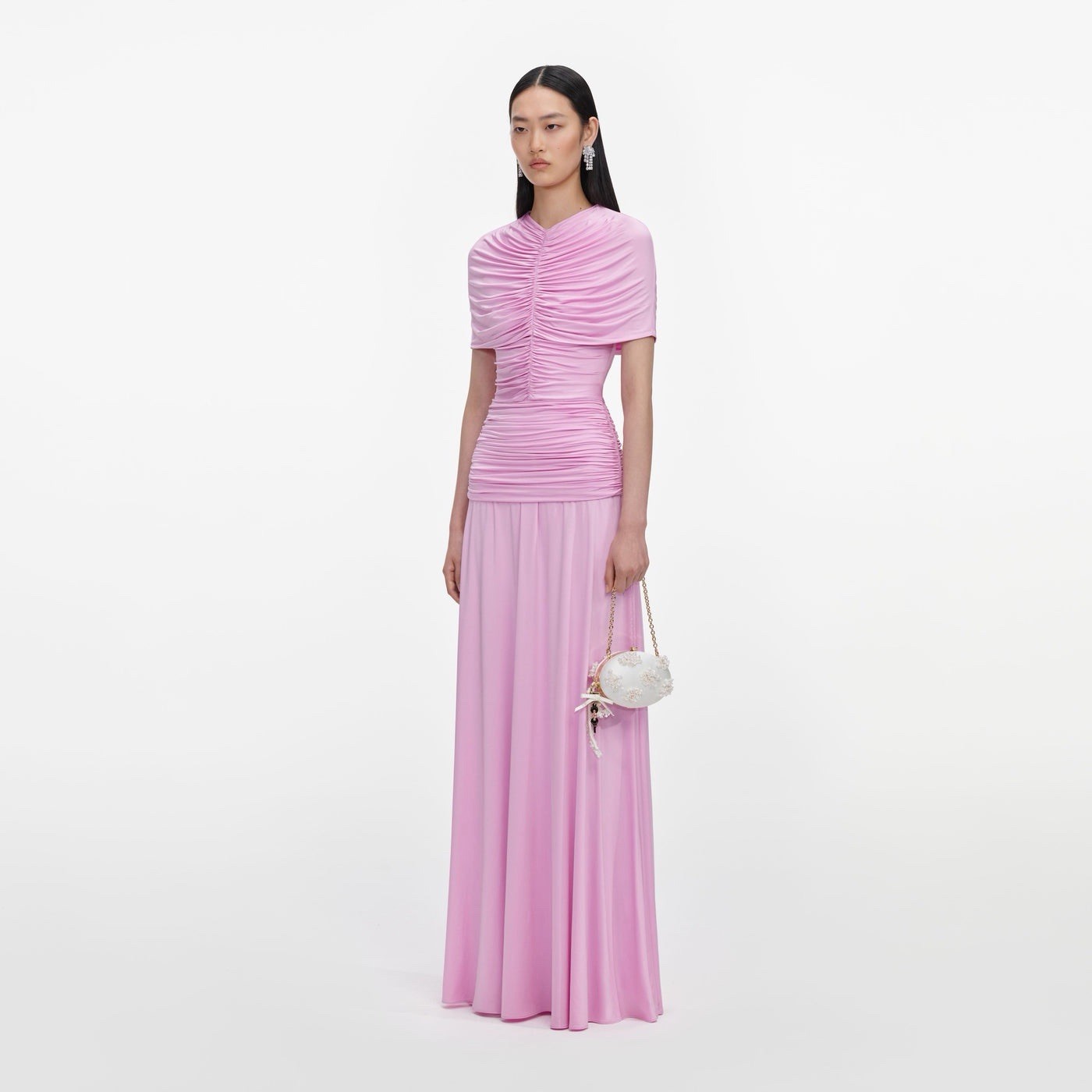 self portrait PINK JERSEY GATHERED MAXI DRESS $ 740 Size US 2 UK 6