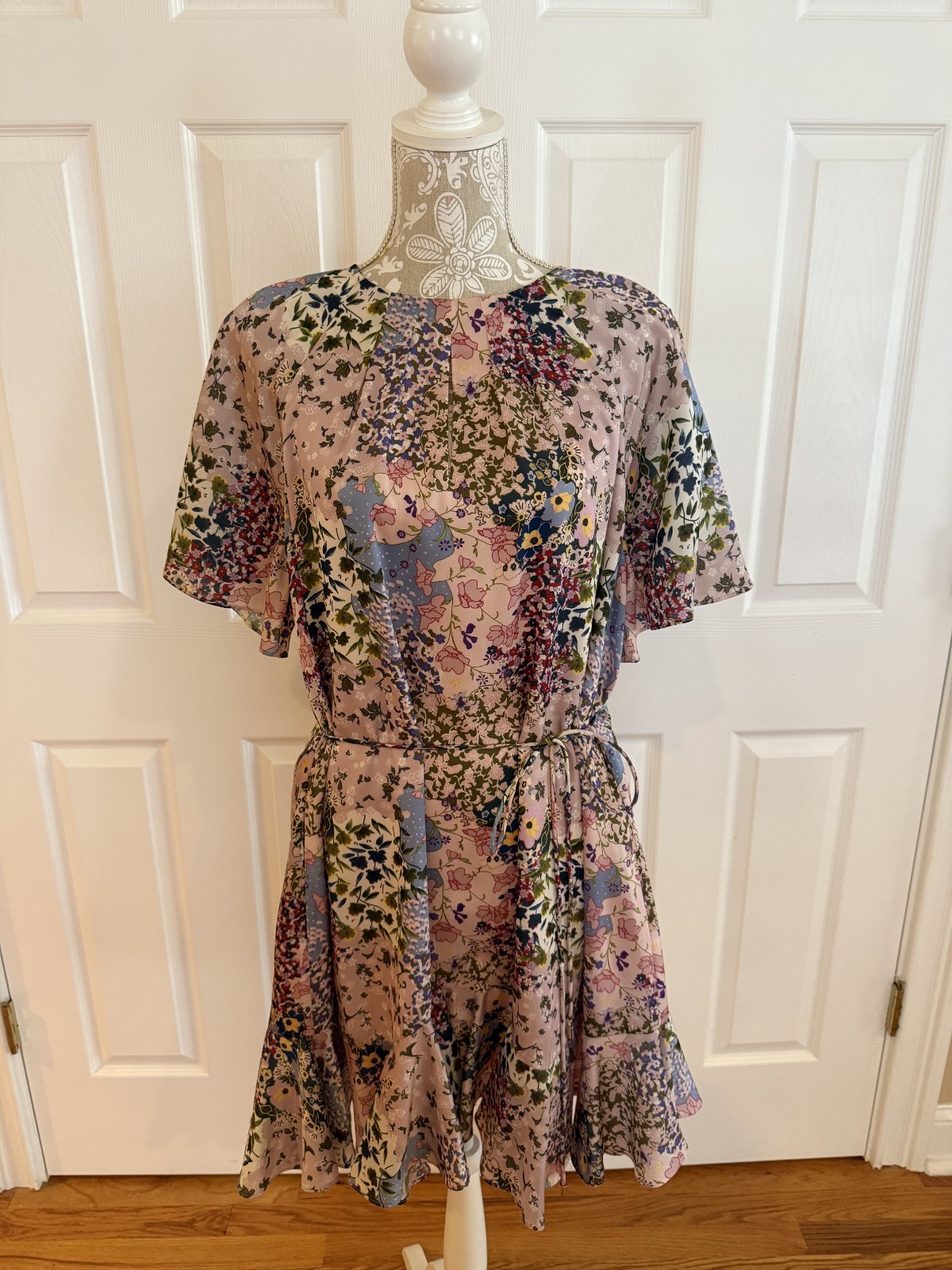 Ted Baker Lalu Urban Printed Fluted Hem Mini Dress Pink Floral Size 5 Size 12 XL