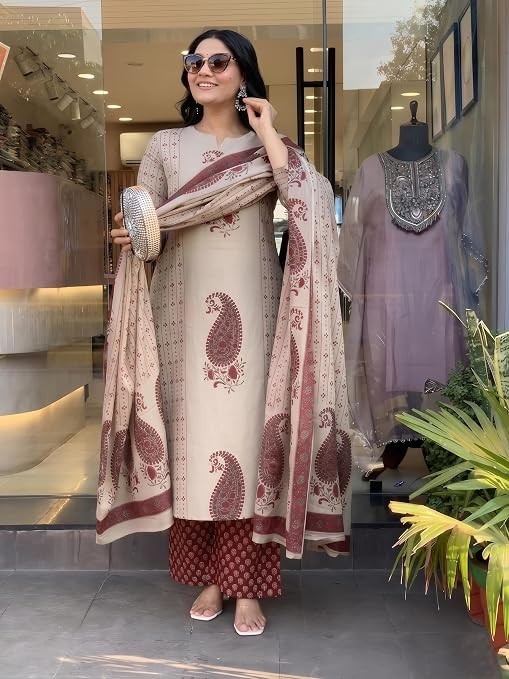 Women’s Pure Viscose Block Printed Ethnic Wear Straight Kurta Set with Palazzo
