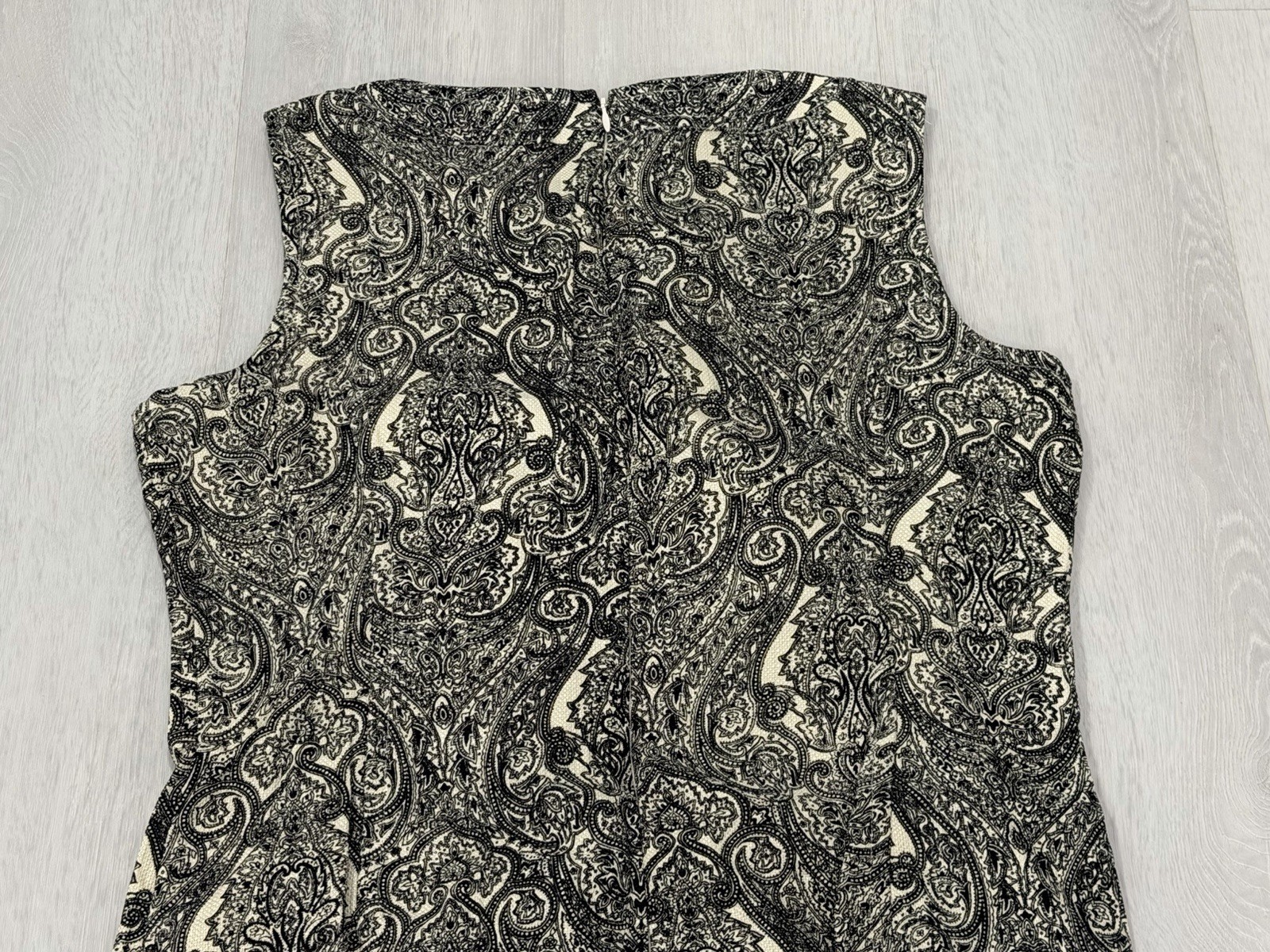 Talbots NEW $139 Sz 14P Cotton Ble Sheath Shift Dress Lined Paisley Black White