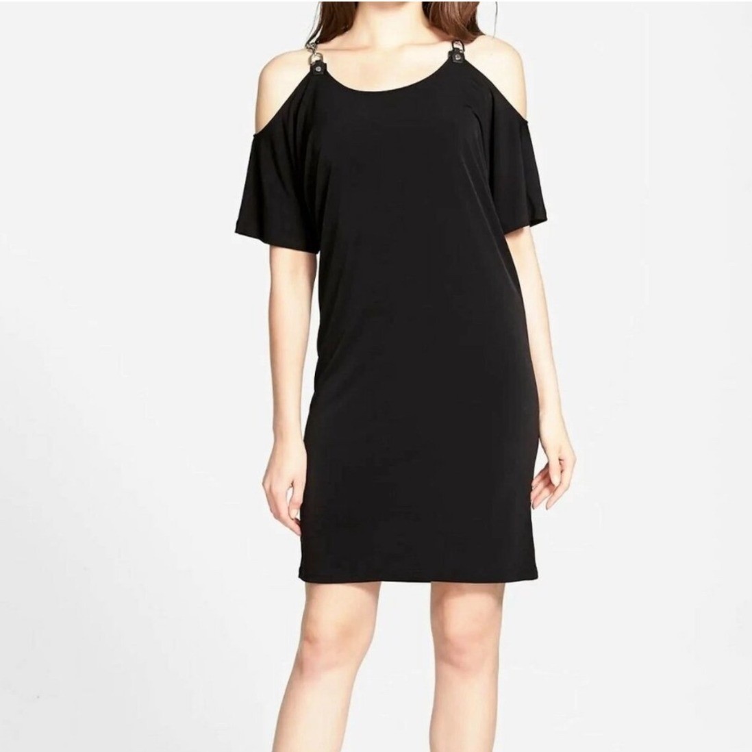 Michael Kors Cold-Shoulder Dress Womens Medium Black NEW Chain Strap MS58P34S32