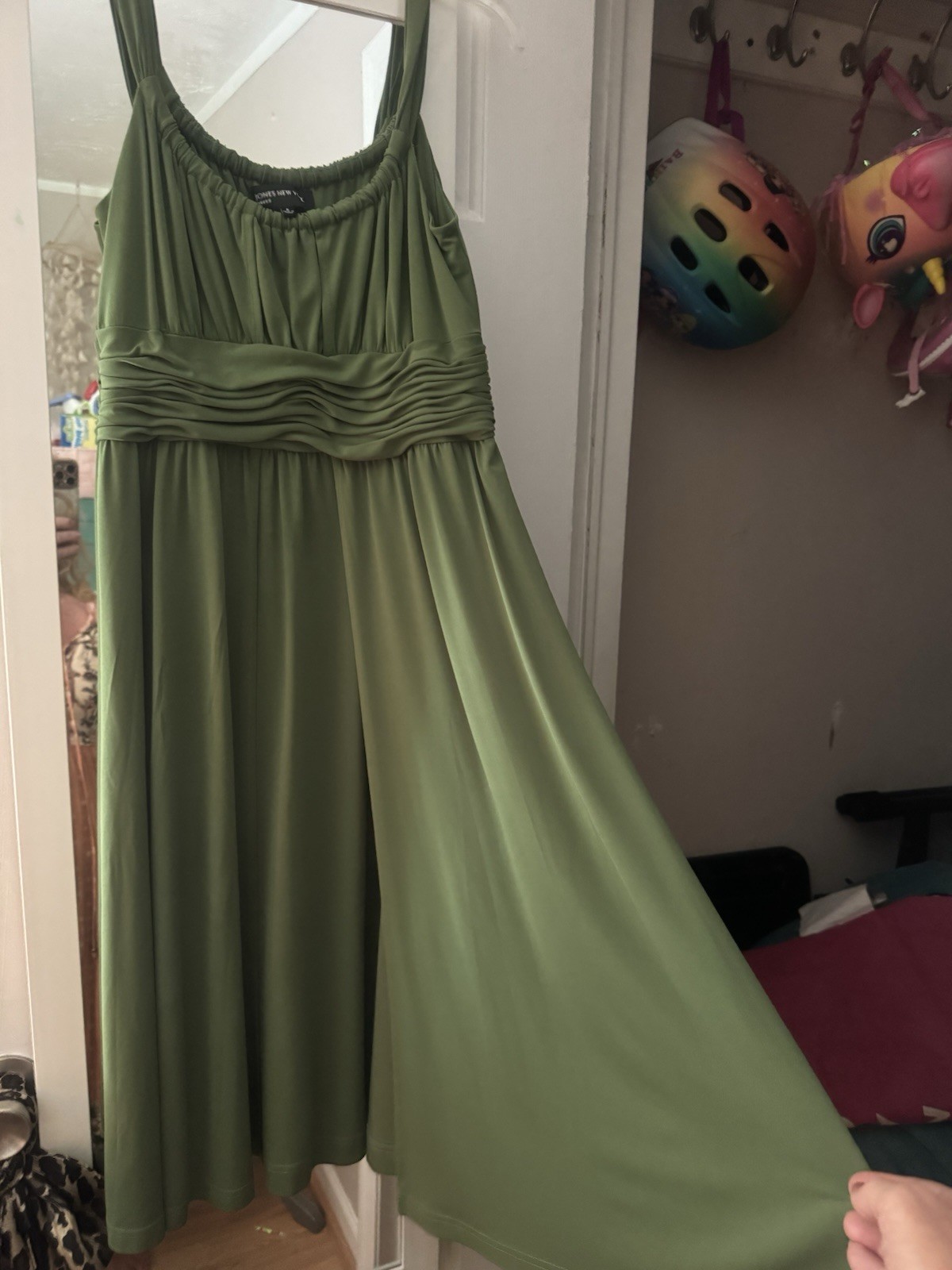 Jones New York Womens Dress Size 6 Green Stretch Pleated Flowy Cinched Fit Flare