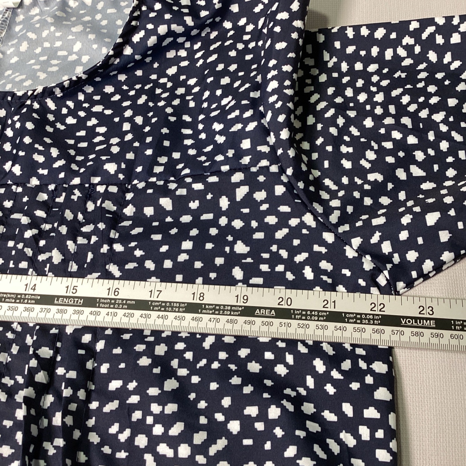 Abstract Dot Print Midi Dress Womens 2XL Navy Blue Short Sleeve Pocket