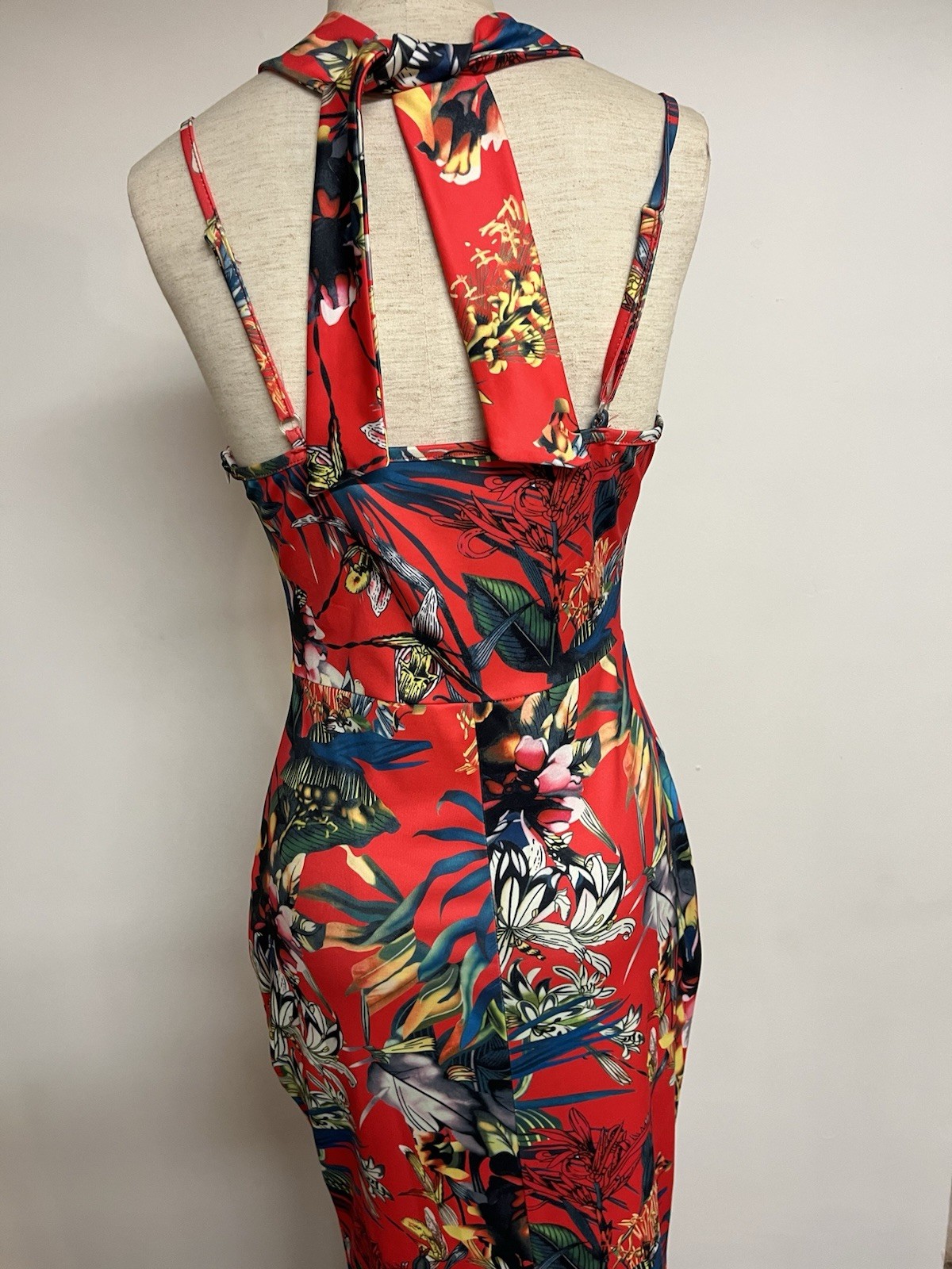 Sz Sm. Halter Dress Long Tropical Fairy Mermaid Whimsical side zip, stretch fun