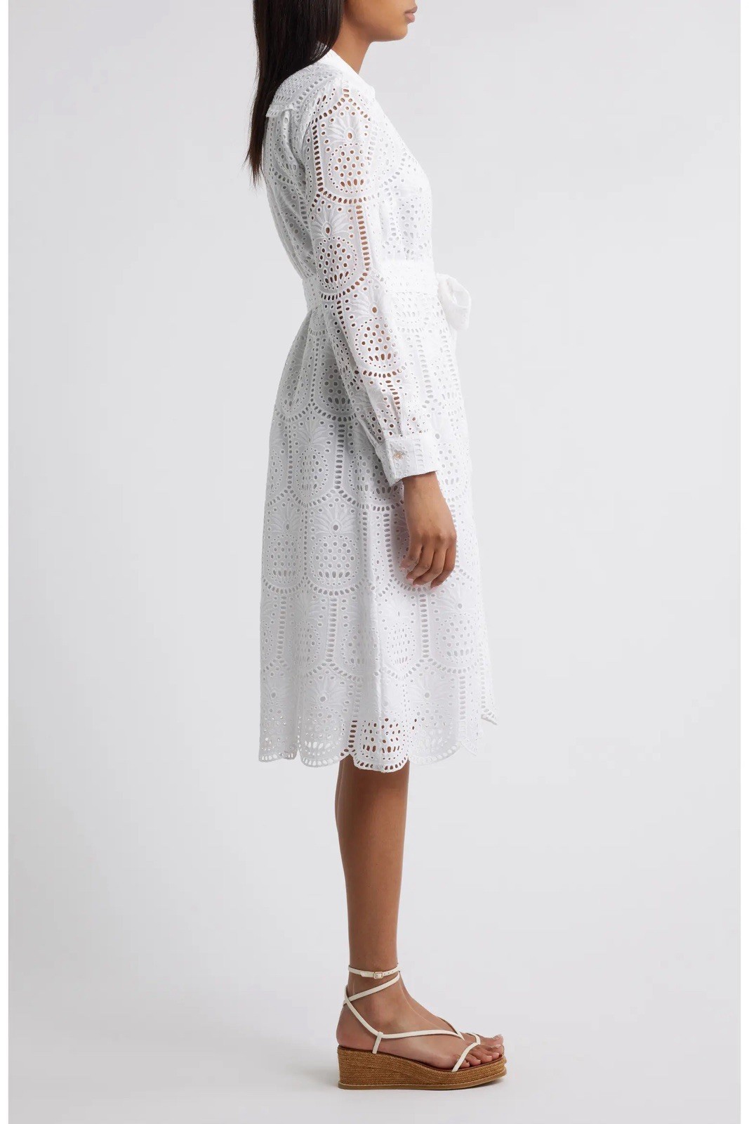 Lilly Pulitzer White Eyelet Eira Midi Shirt Dress Size 0 with Self Tie