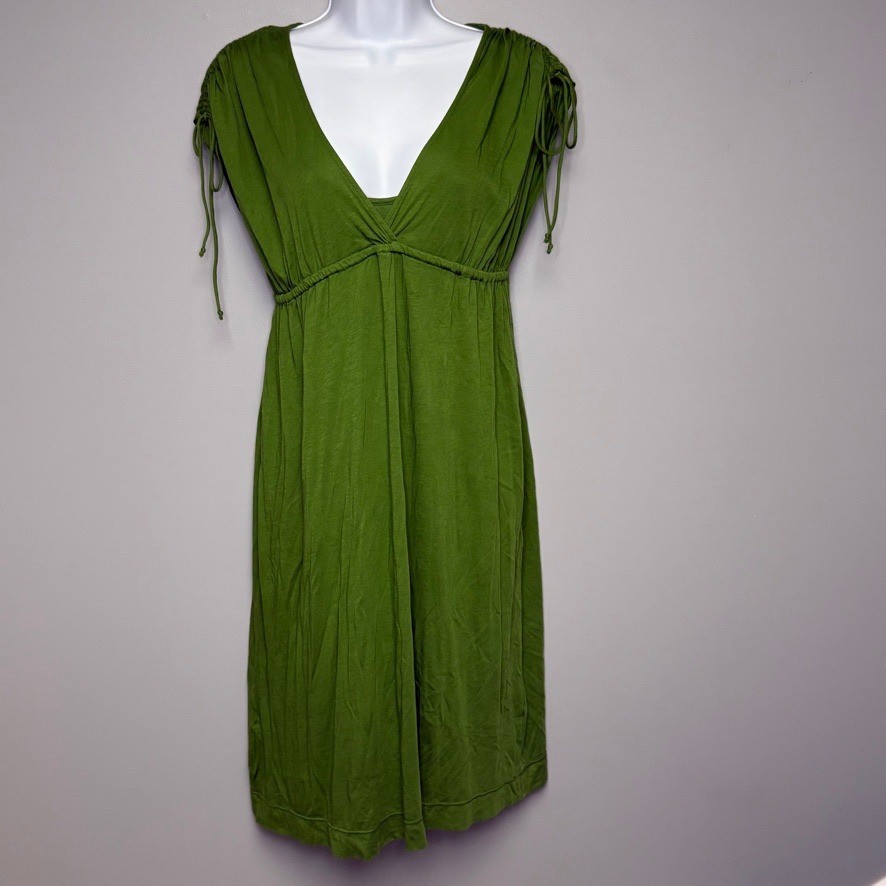Ella Moss Y2K Resortwear Beachy Minimalist Olive Green Layered Midi Dress Sz S