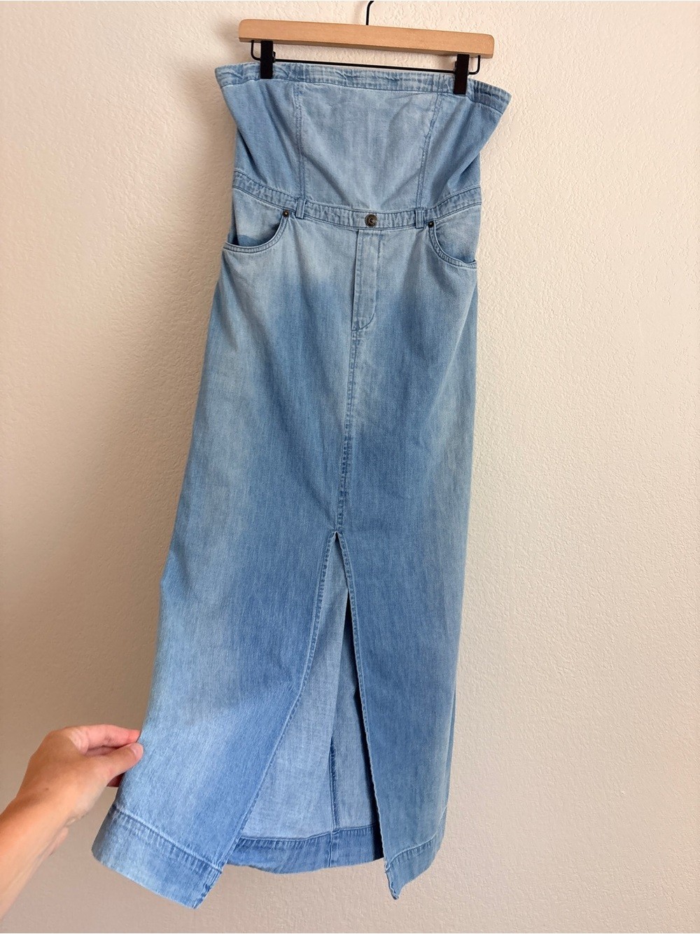 Free People Picture Perfect Light Wash Denim Strapless Dress