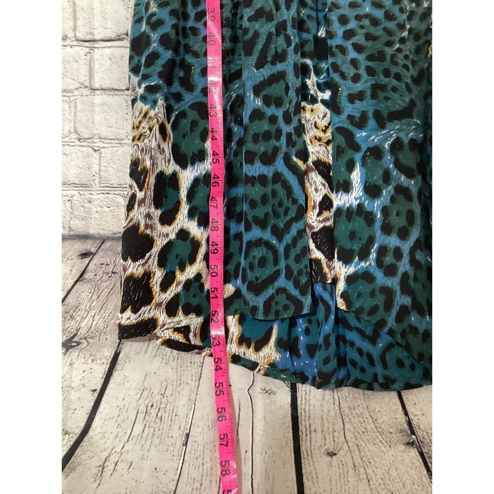 Christophe Sauvat Womens Mixed Animal Print Maxi Dress Teal Blue Embroidered S