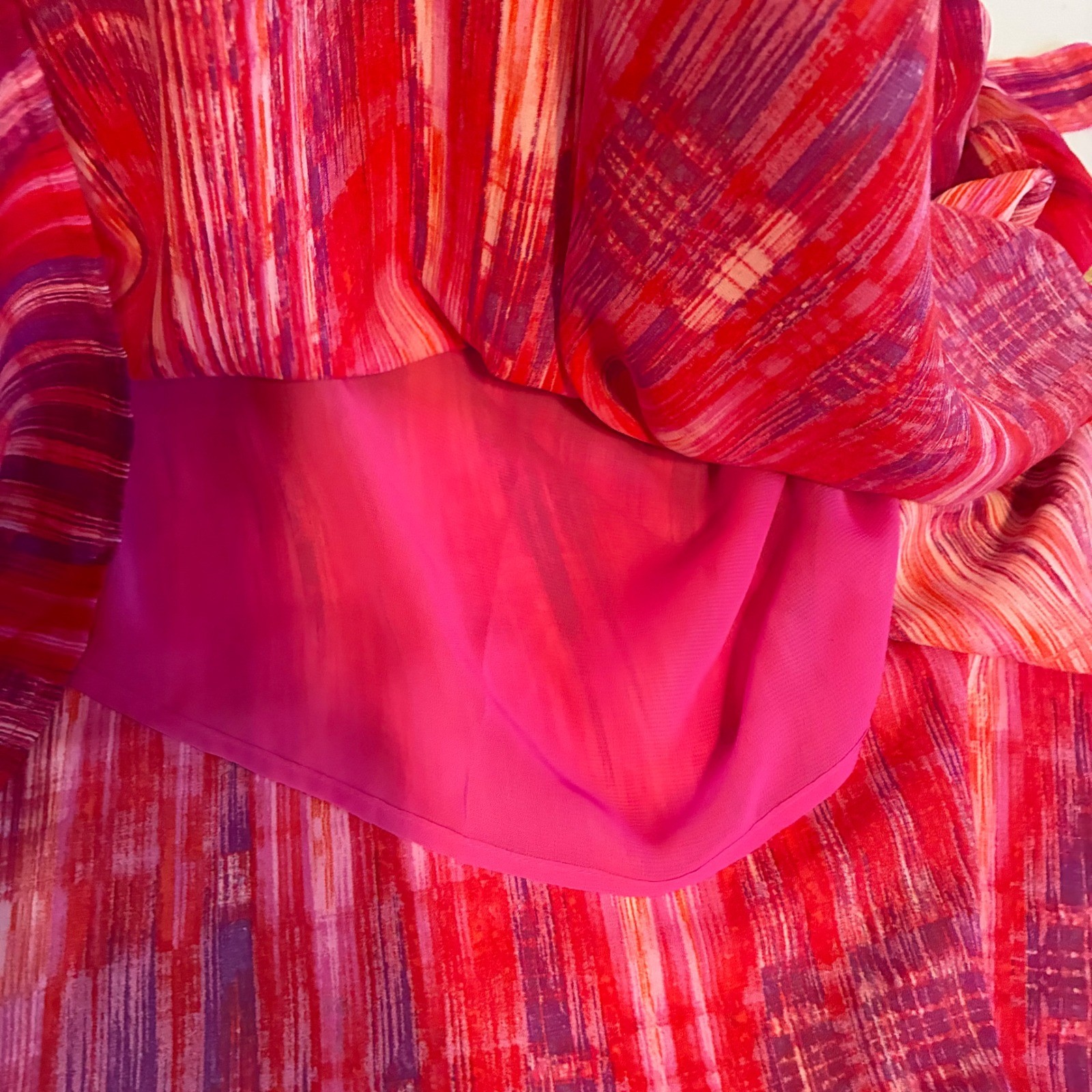 N Natori Illusions Abstract V-Neck Maxi Dress Pink Purple Red 2X GN3351 NEW