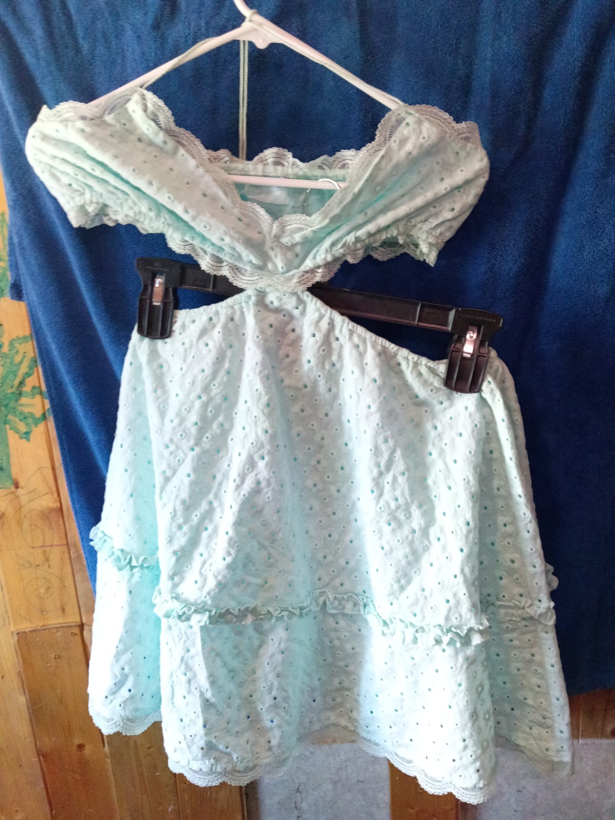 Forever 21 Mini Dress Backless Cutouts Eyelets Medium Blue Coquette Festival
