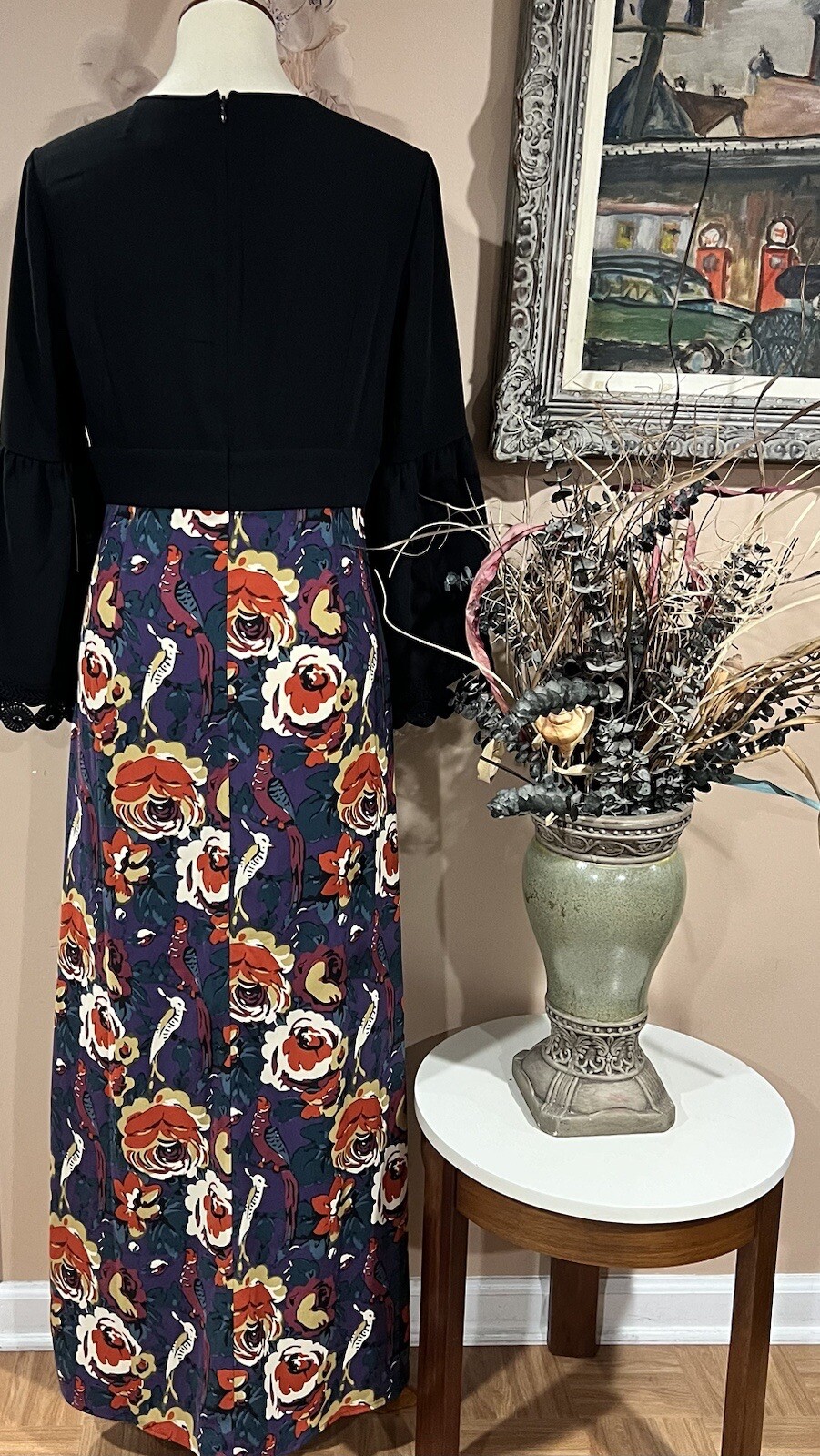 Anna Sui Modcloth Retro Floral Birds Print Midi Maxi Dress Size 10