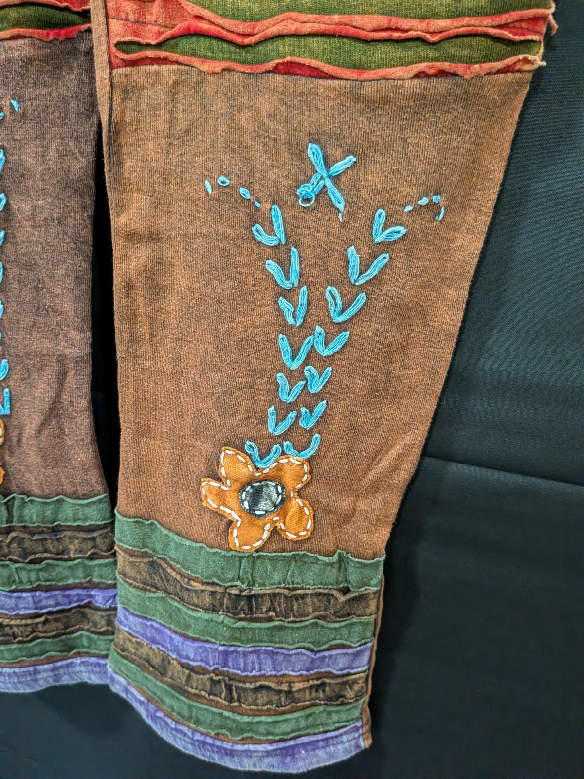 KPC Made In Nepal 100% Cotton Multicolor Razor Cut Hand Embroidered Pants Medium