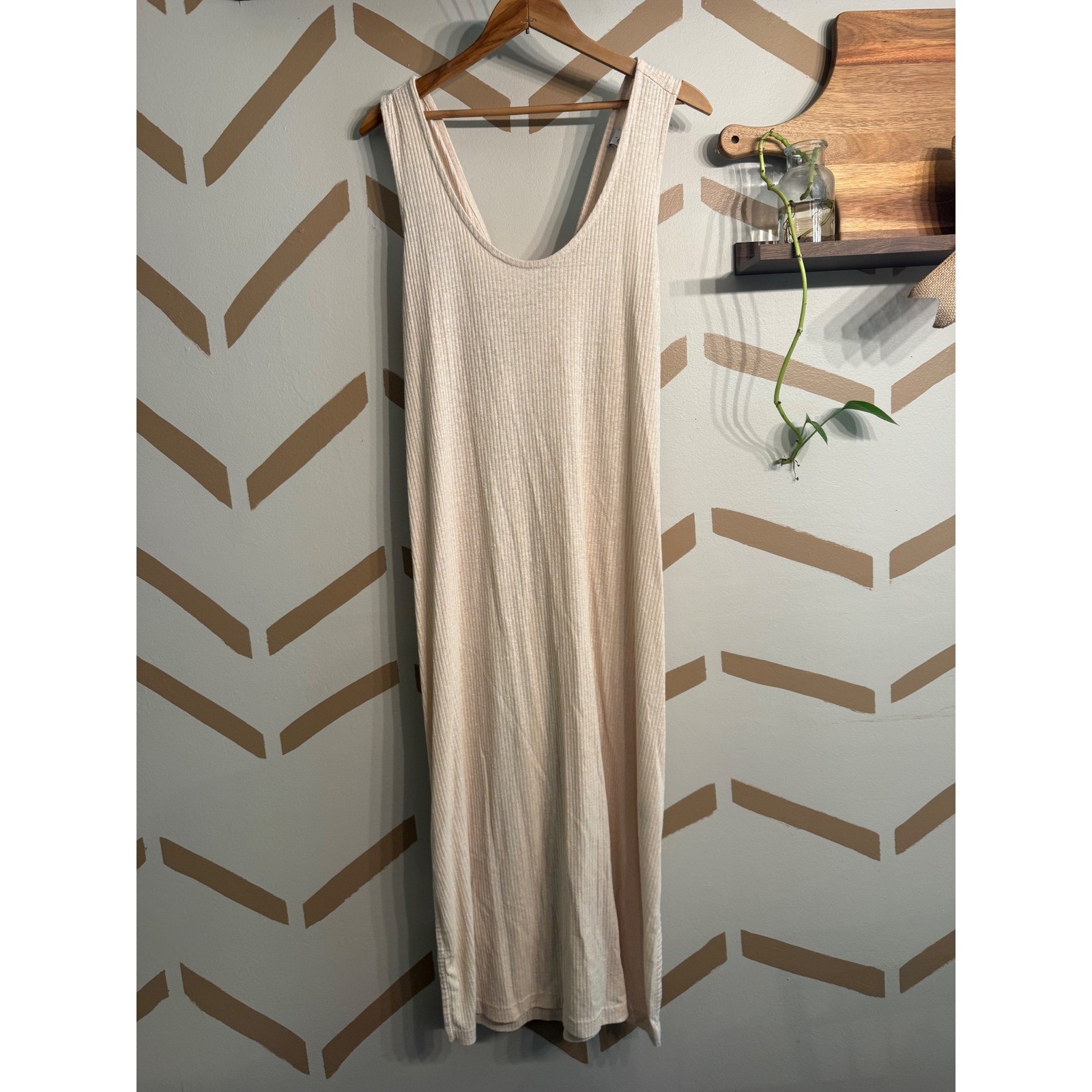 Old Navy Ribbed Midi Dress Womens Large Oatmeal Heather Linen Blend Crossback