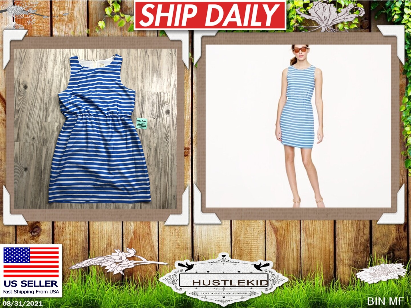 J.Cerw J Crew Striped Dress Blue & White Sleeveless Size 12 Lined Style 43750🔥