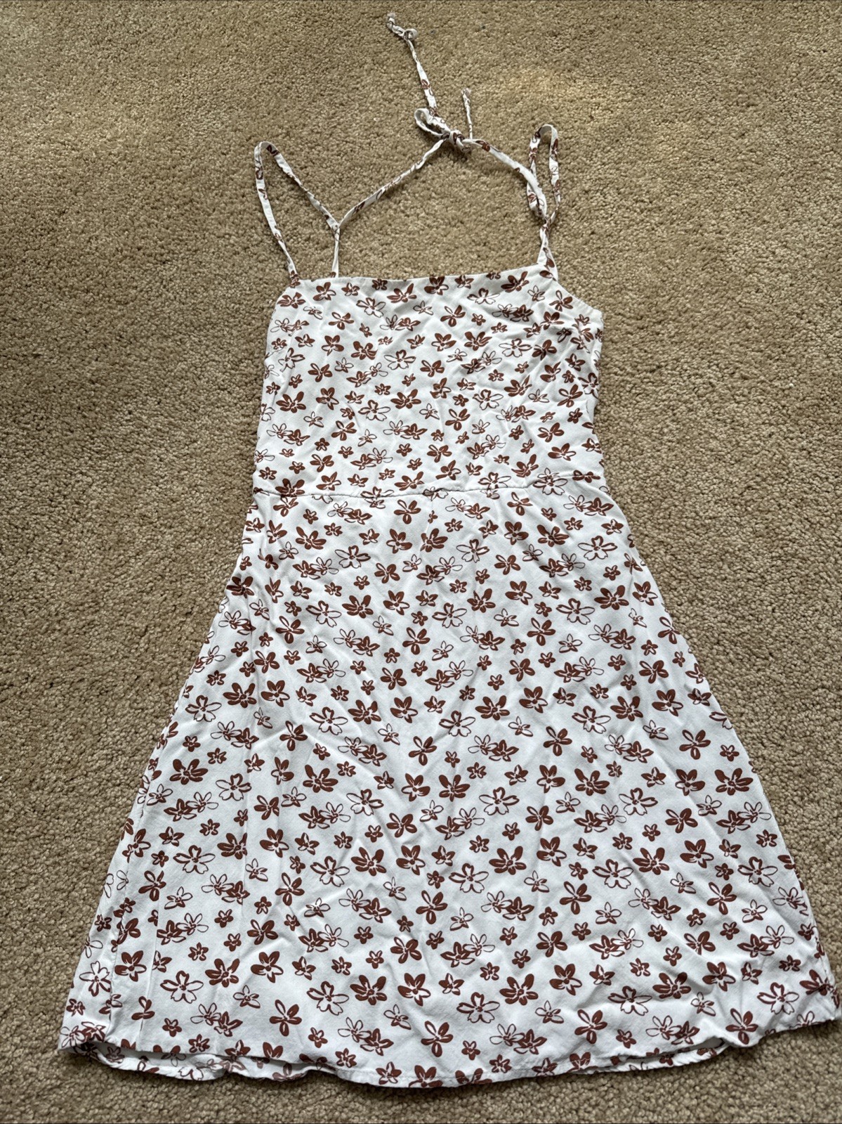 Kendall & Kylie White Brown Floral Print Spaghetti Strap Mini Dress Size XS