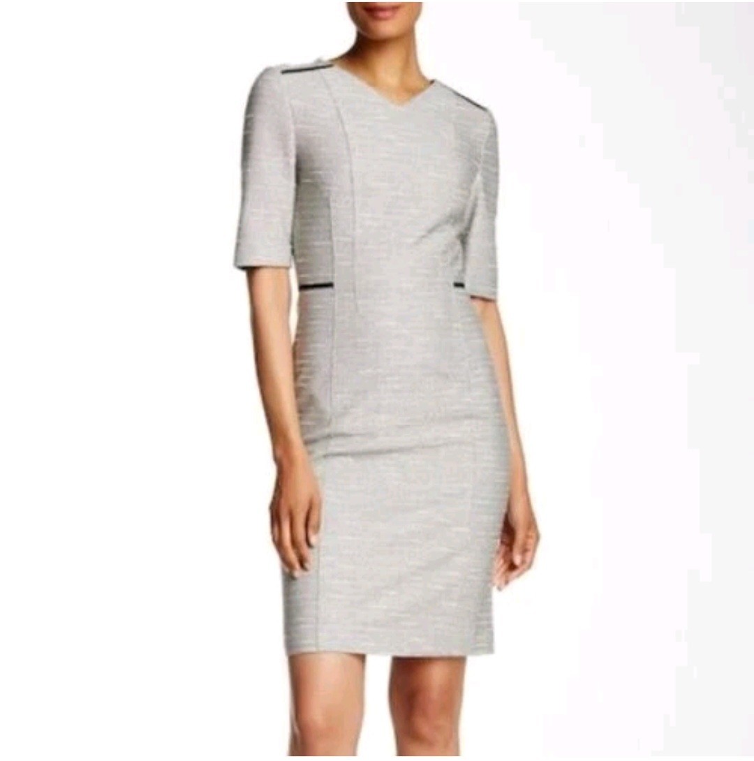 Hugo Boss Women’s Dulani V-neck Sheath Tweed Dress In Gray SZ 4