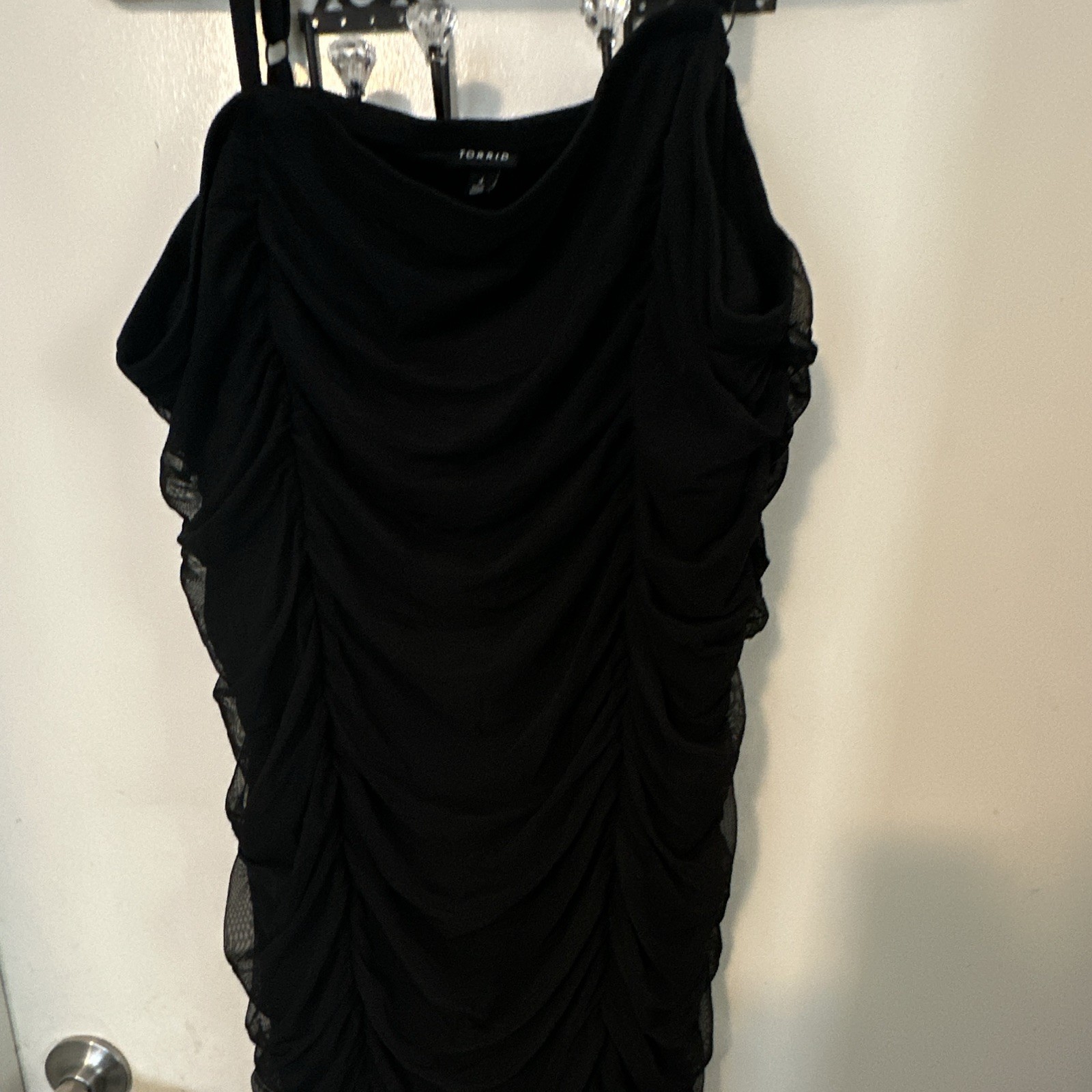 Torrid Black Plus Size 4 Bodycon Mesh Sheer Ruched Spaghetti Strap Dress
