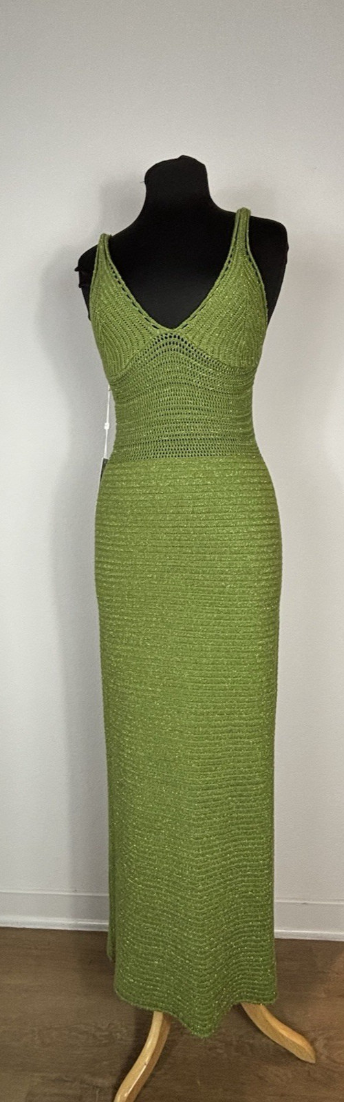 Torn by Ronny Kobo Green Metallic Madi Crochet Maxi Dress NWT Size Large