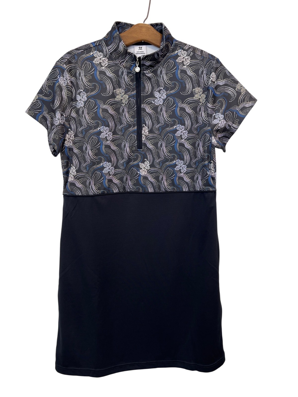 Daily Sports Luisa Golf Dress Size Large Short Sleeve Blue Black Tennis Sporty