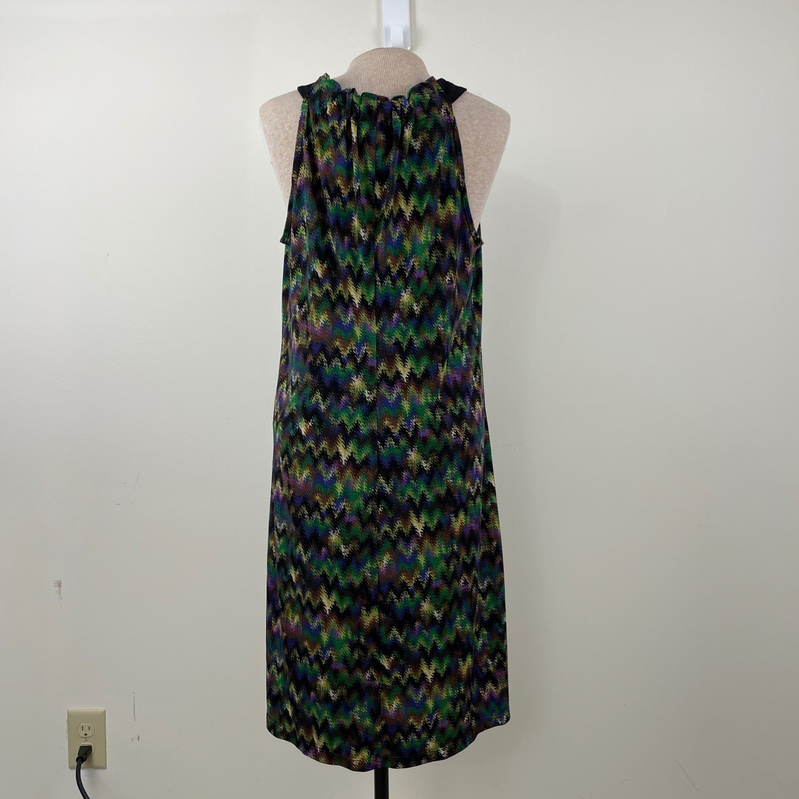 NY Collection Womens Halter Neck Zig Zag Ikat Print Midi Dress Green Purple L