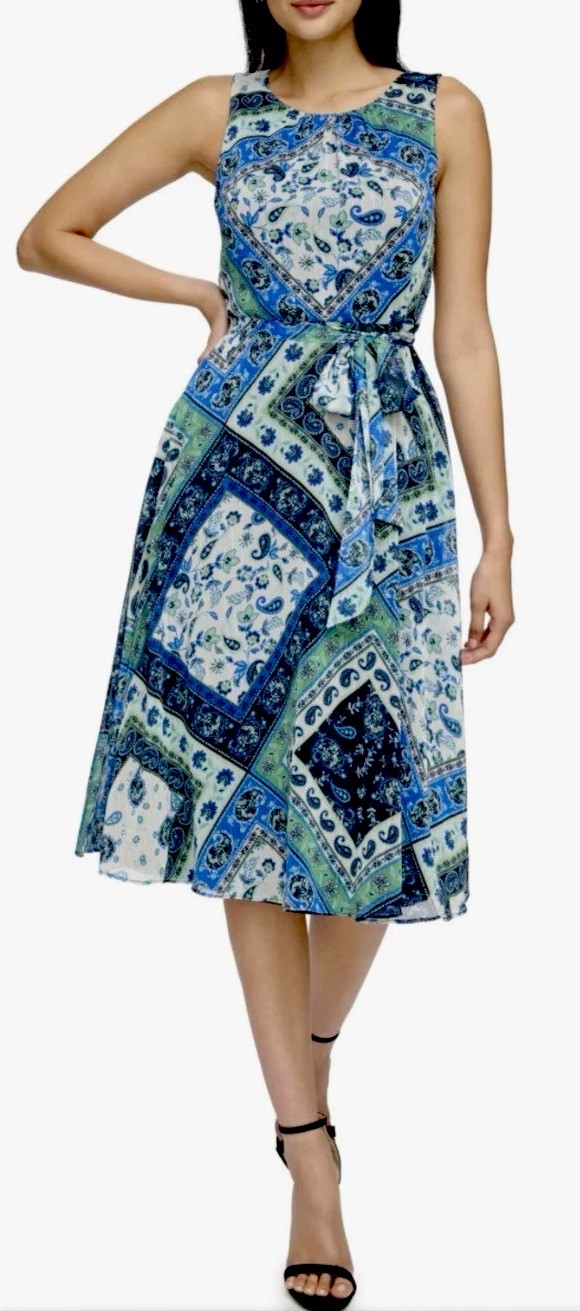 Harper Rose Dress 14 NWT Blue Floral Paisley Midi Sleeveless Boho Summer Resort