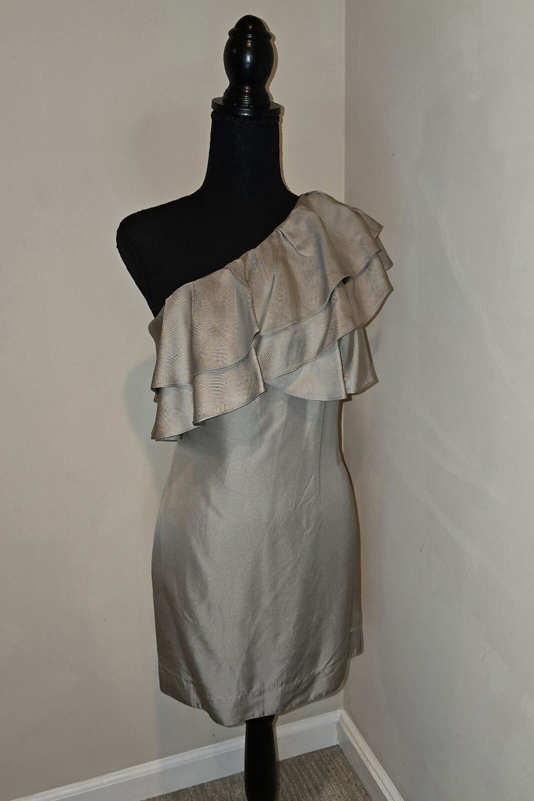Banana Republic Silk One Shoulder Strap Shift Dress Ruffels Sleeveless Sz 2…