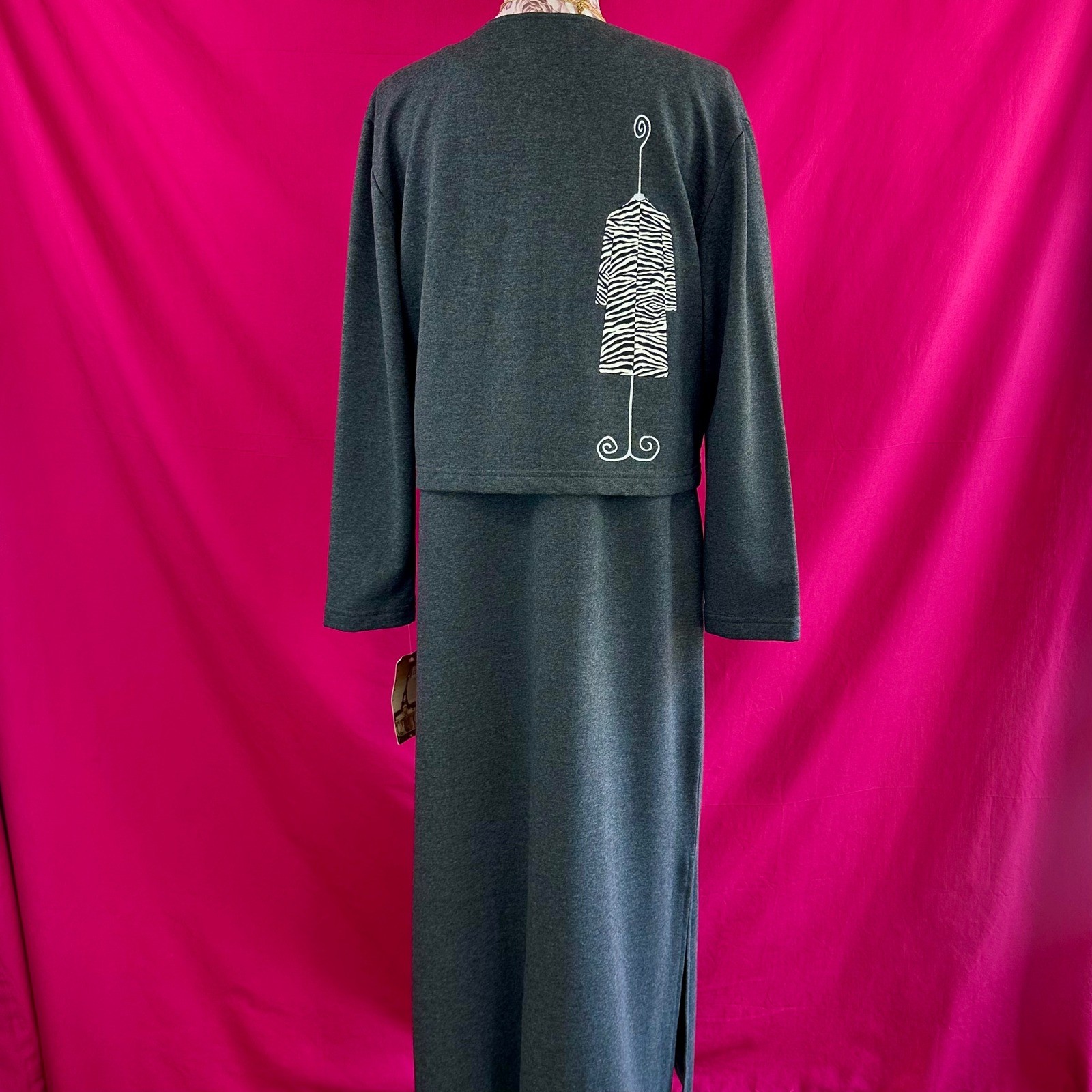 2 Piece Set Graphic Maxi Long Dress Cardigan Gray Fashion Artsy Novelty S Cite