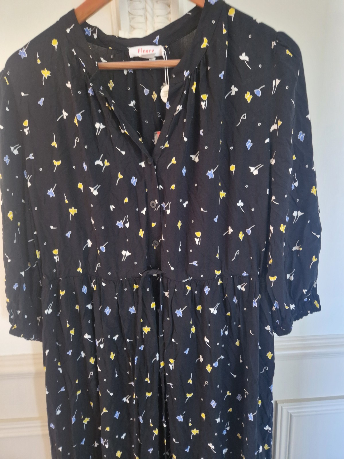 Finery Dress Size 14 Black Colour Pattern Midi Long Button Up Spring Summer