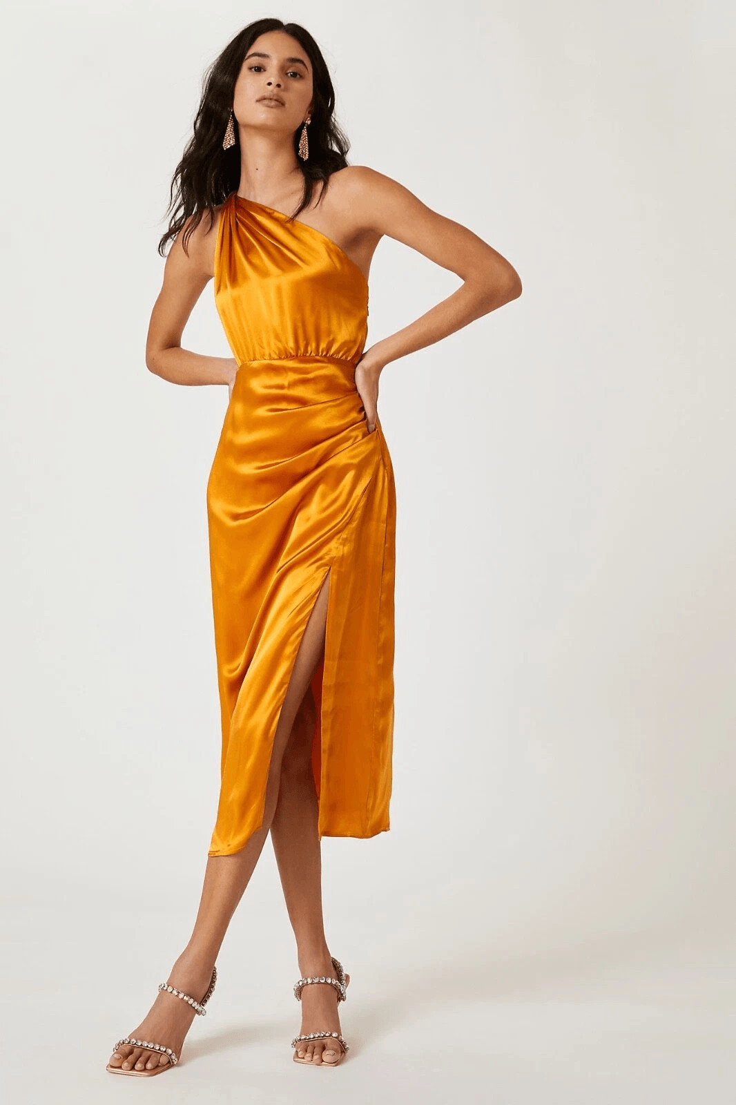 Anthropologie One-Shoulder Silk Midi Dress Orange NEW Size 16W
