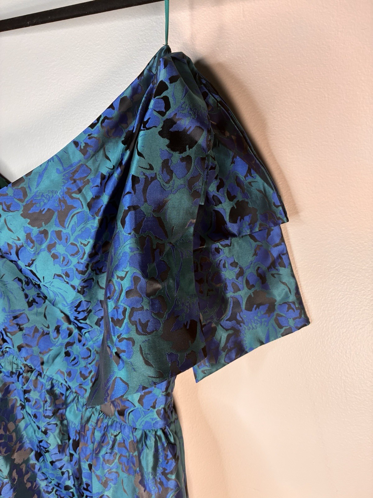 Sugarlips Blue Green Black Floral One Shoulder Satin Midi A-Line Dress S