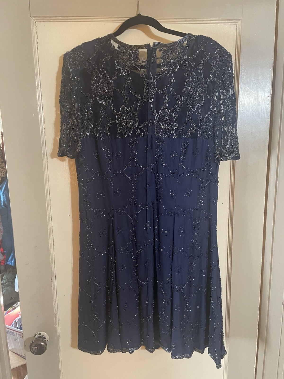 Creative Creations Vintage Couture 100% Silk Navy Beaded XLP