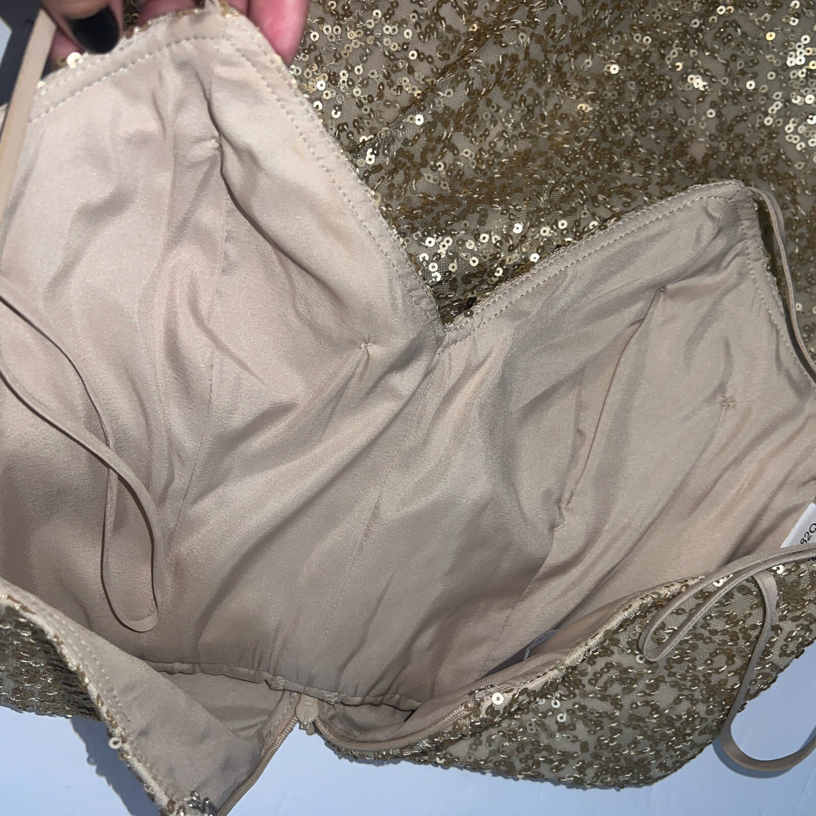 Amsale Samantha Gold Sequin Spaghetti Strap Bridesmaid/Formal Gown Size 4