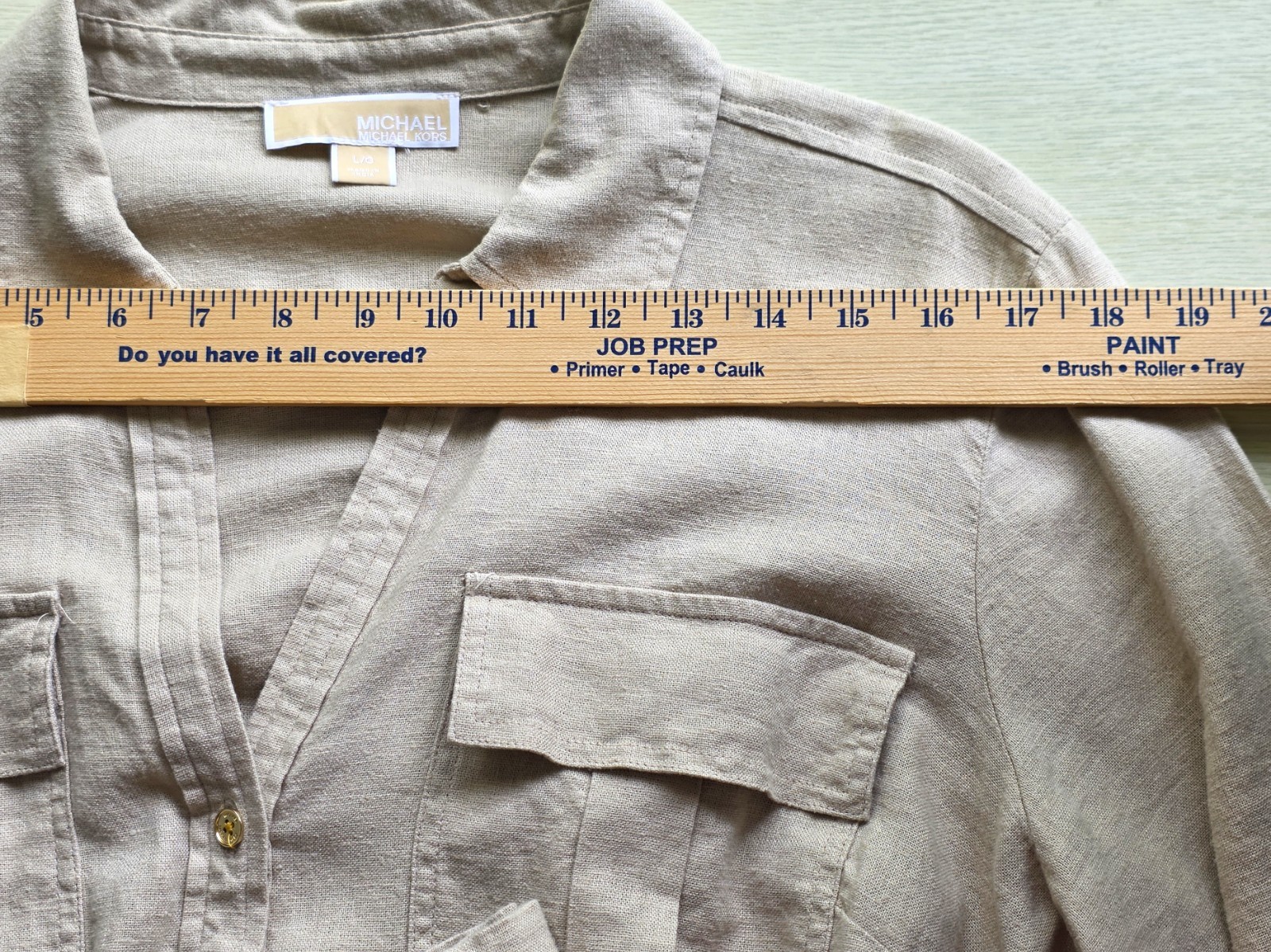 Michael Kors Linen Blend Shirt Dress Large Beige Belted Button Front NWOT