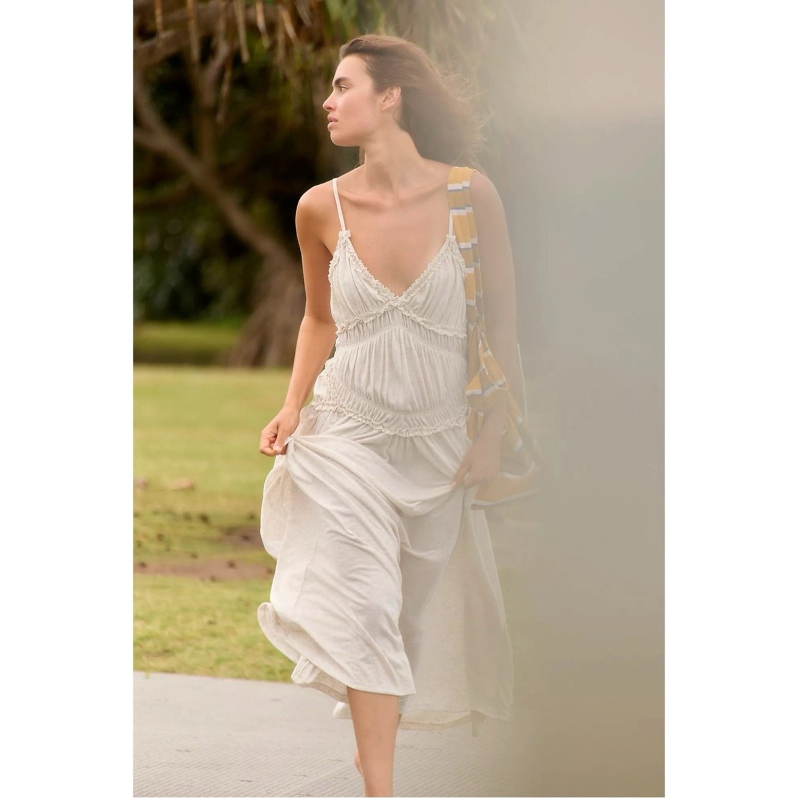 Free People Ethereal Beach Marina Muse Maxi Dress in Natural Neutral Medium NWT