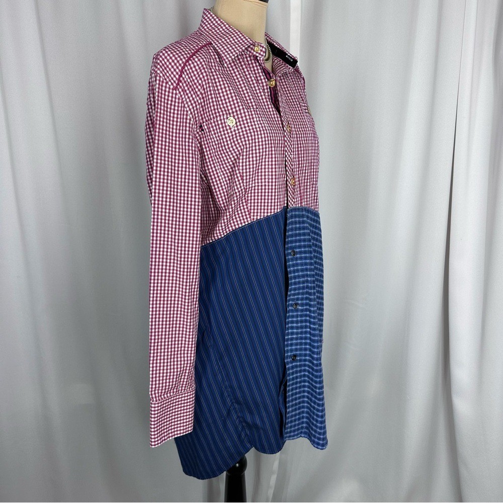 Goddess Rags Artist Made Upcycled Shirtdress Sz M Gingham Patchwork Textile