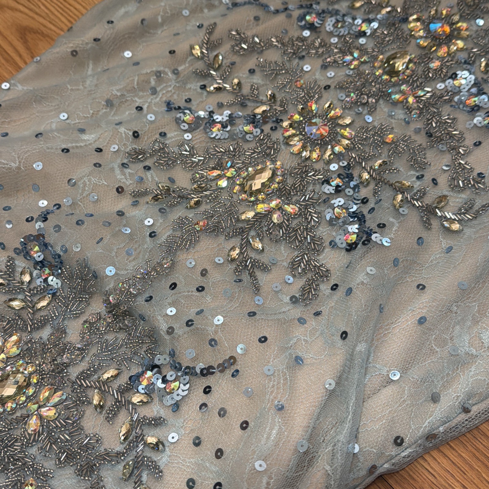 Dave & Johnny Short Ombre Floral Sequin Dress, Blue Sheer Beige Lined, Sz 11/12