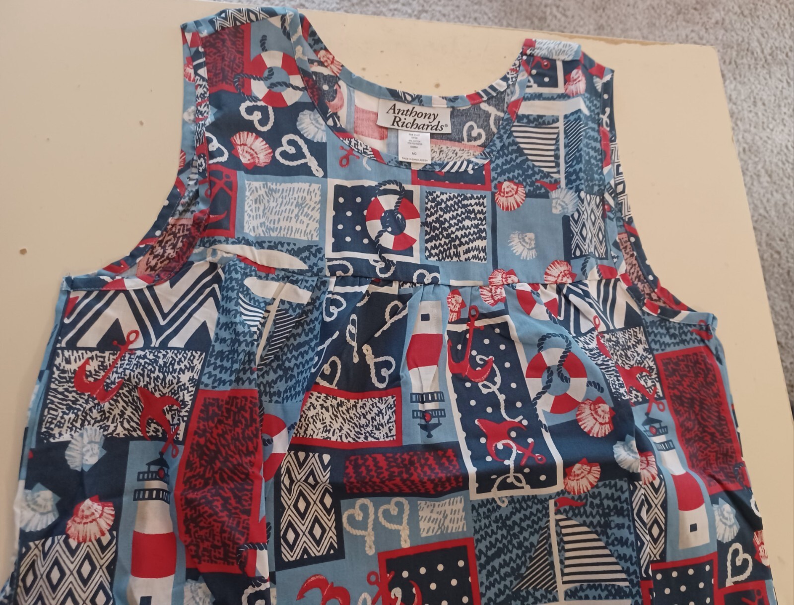 NEW Anthony Richards Nautical Patriotic House Dress MD Medium Muumuu Boating