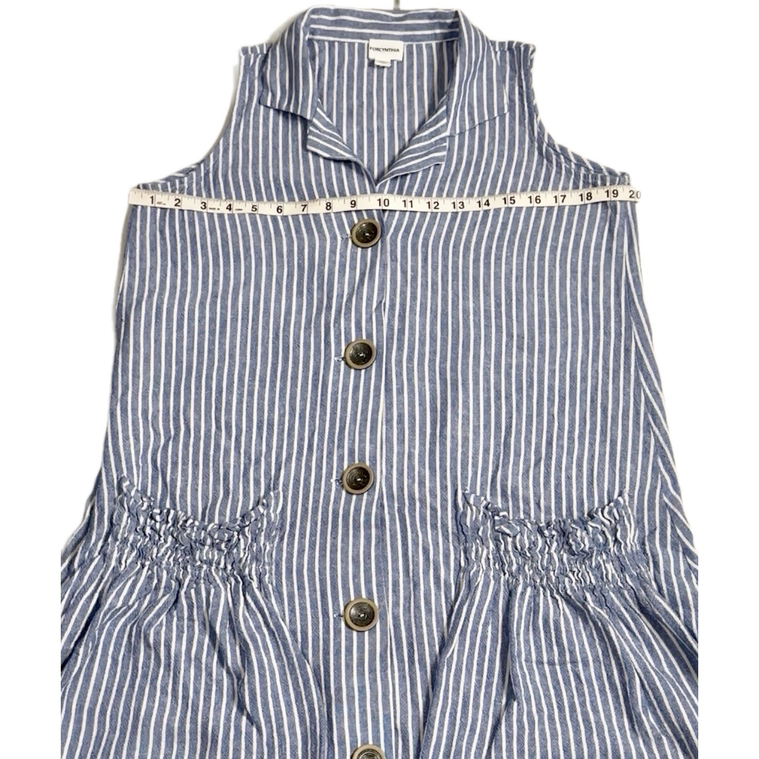 Forcynthia Sleeveless Flowy Linen Blue & White Stripe Button-Front Dress Size XS
