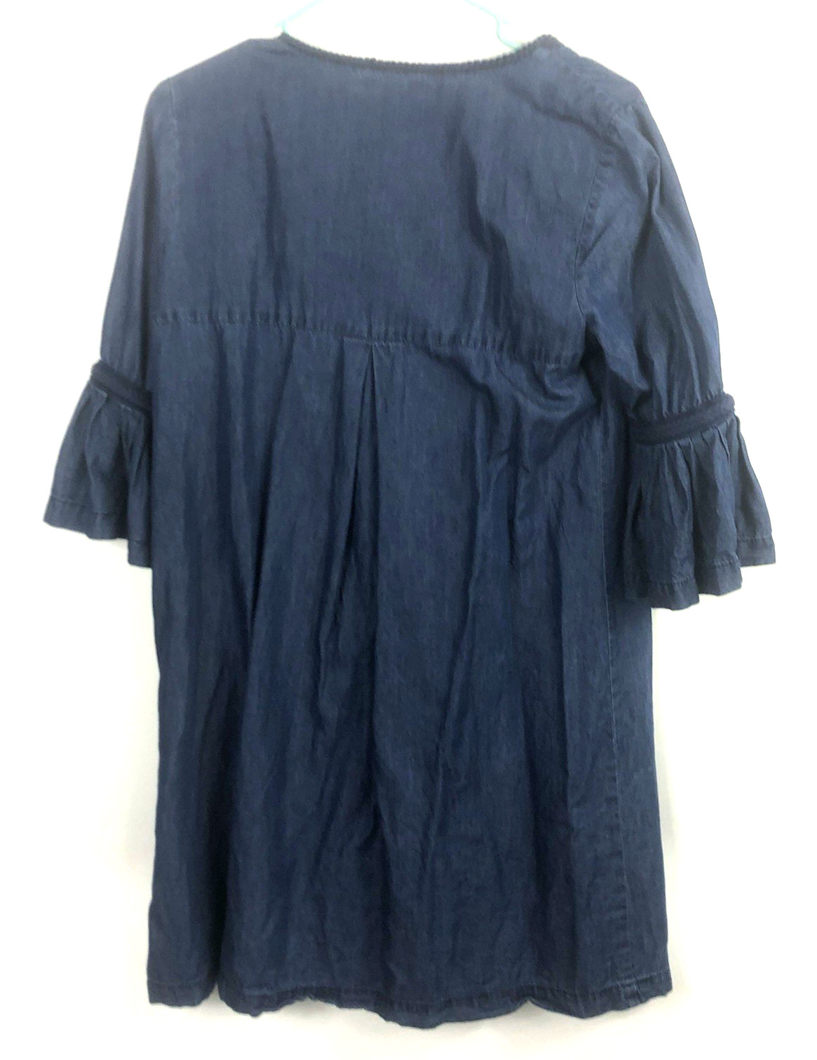 Sophia Max Women’s Round Split Neck Blue Denim Color 3/4 Bell Sleeve Dress Sz S
