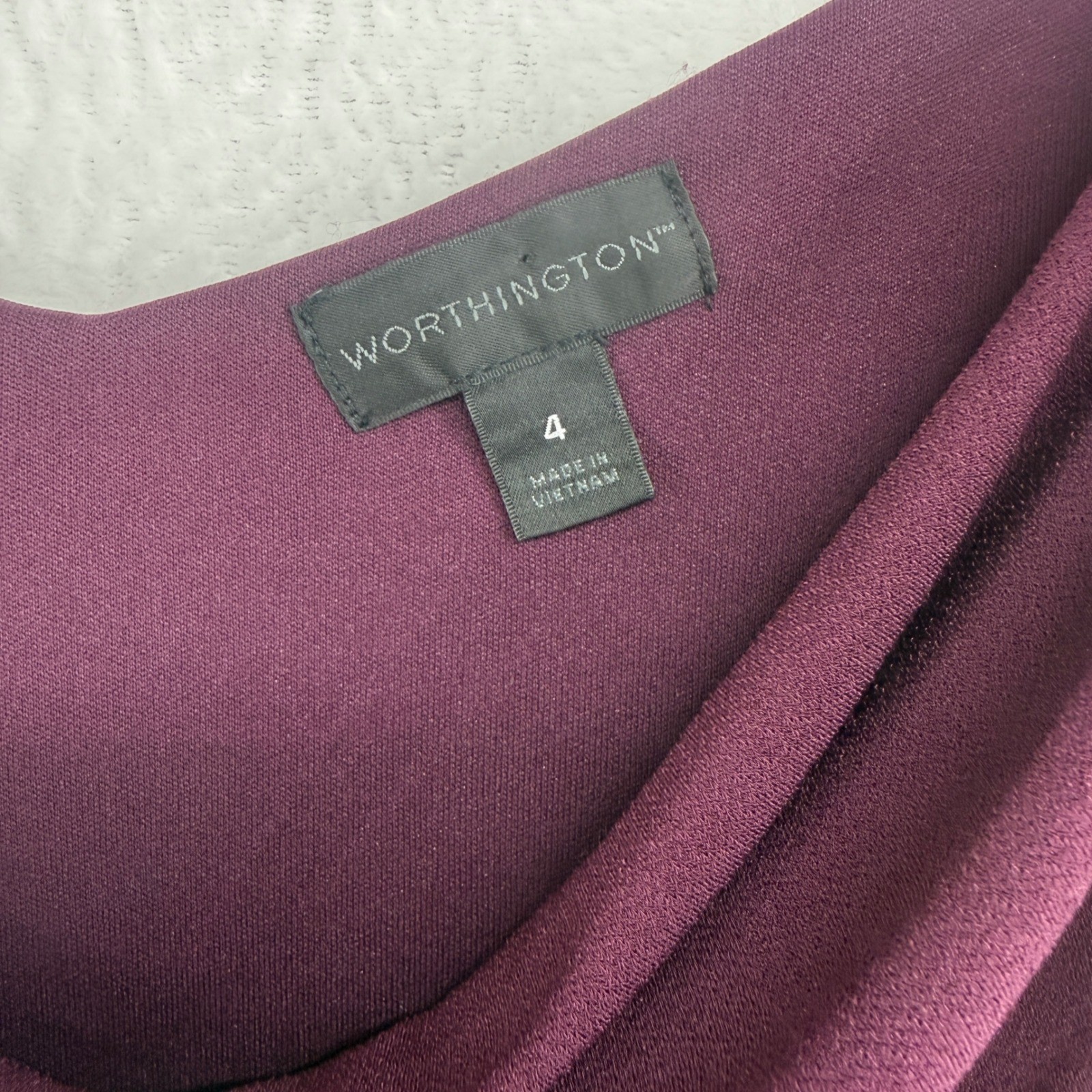 Worthington Sheath Dress Size 4 Purple Cowl Drape Neck Sleeveless Stretch Crepe