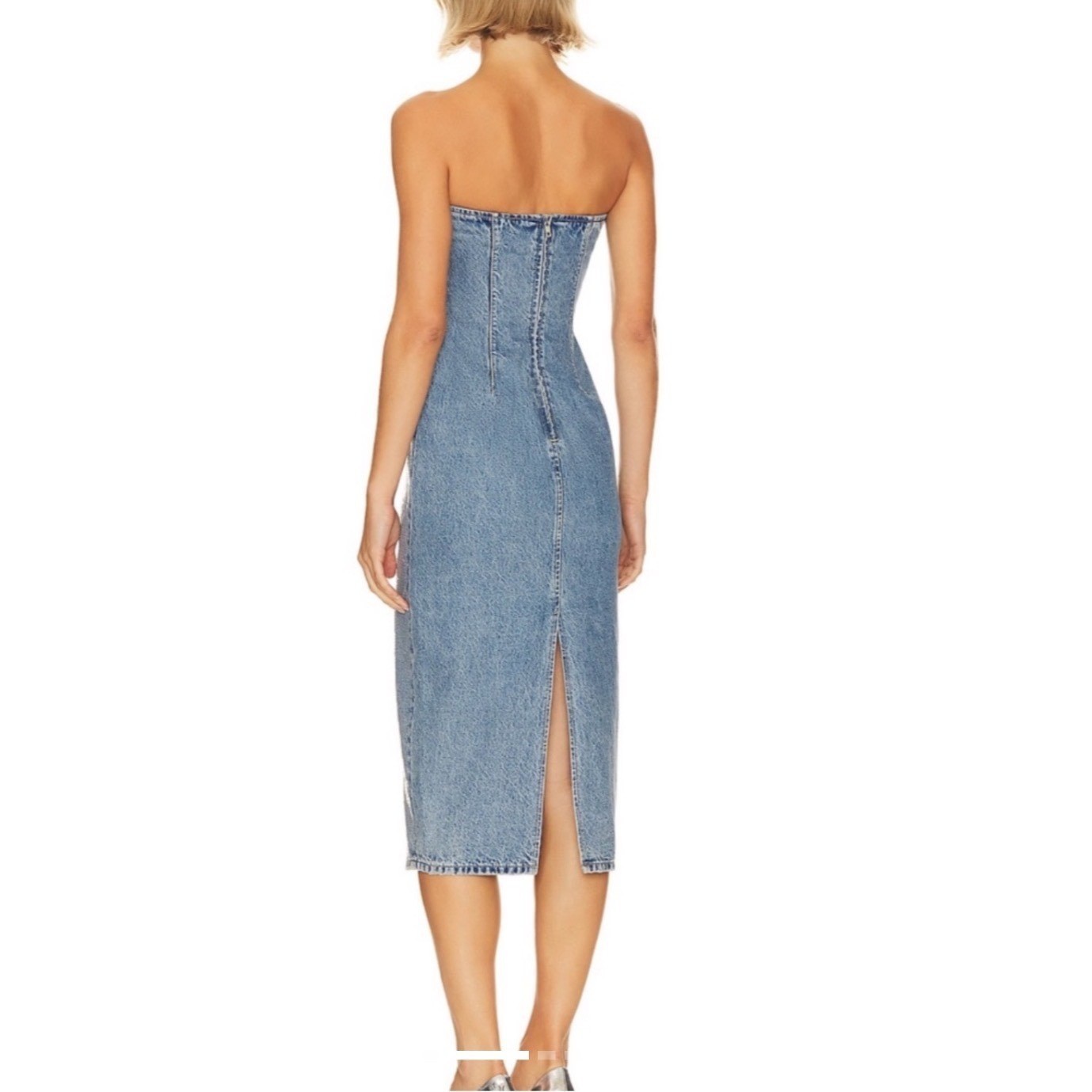 GRLFRND Sequin Strapless Denim Midi Dress Light Wash Blue GF4576-S24 Size Medium