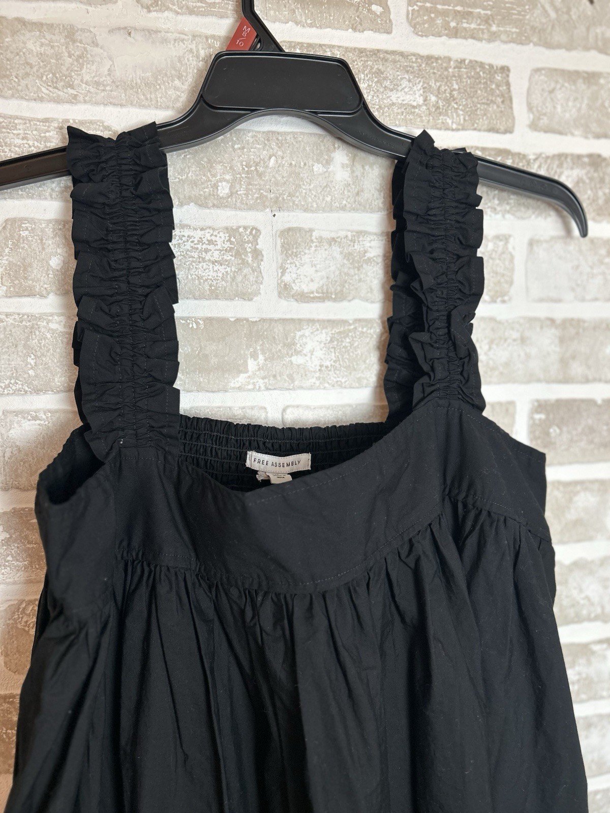 Free Assembly Black Smocked Swing Midi Dress Square Neck Pockets Cotton M