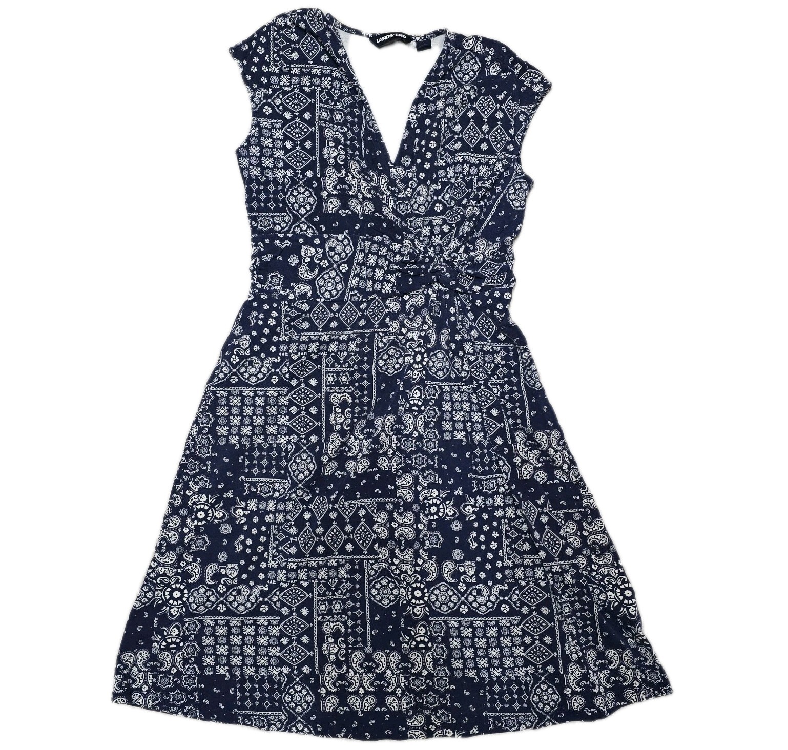 Lands’End Bandana Print Midi Dress Small 6-8 Blue Westerncore Cowgirl Rodeo Wome