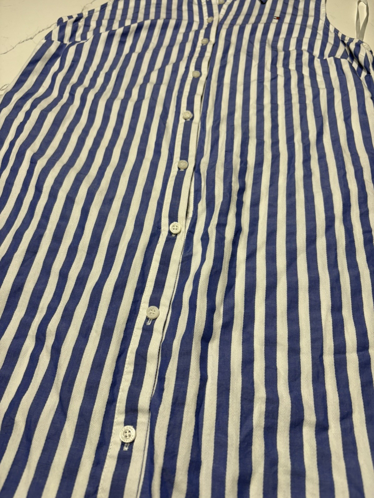 Tommy Hilfiger Striped Sleeveless Shirt Dress Blue White Button Front Size 8