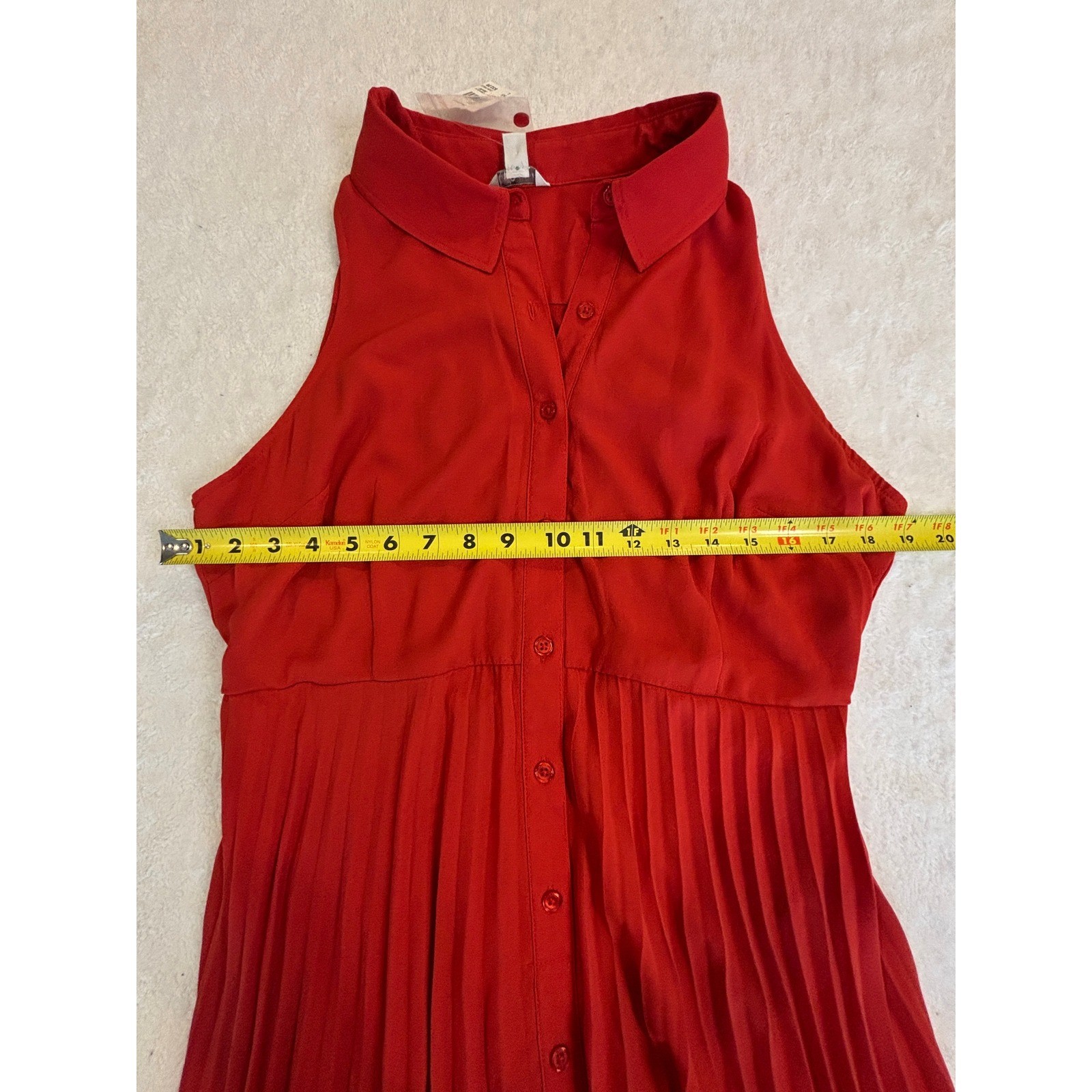 Cato Red Sleeveless Pleated Button Down Handkerchief Hem Midi Dress Large NEW
