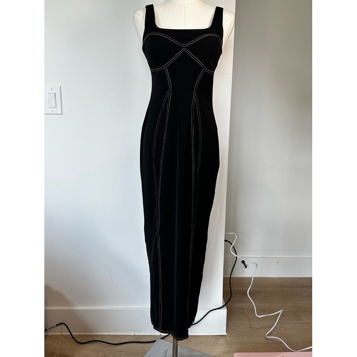 Topshop Dress Womens 4 Black Contrast Stitch Edgy Futuristic Cyberpunk
